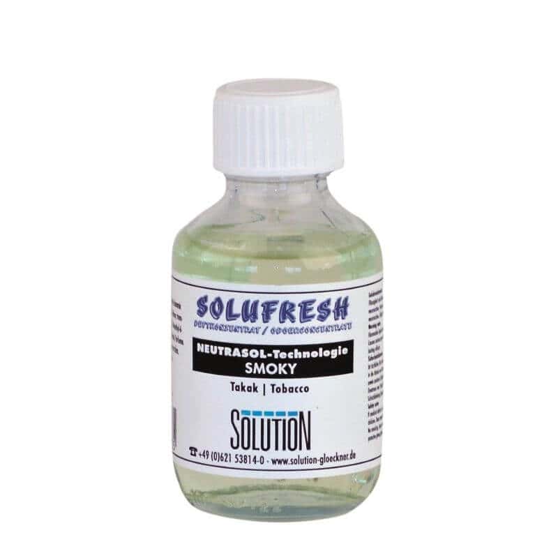 Solufresh Geruchskonzentrat Rauchig Solufresh-Geruchskonzentratflasche mit weißem Verschluss und Etikett zur professionellen Neutralisierung von Tabakrauchgerüchen