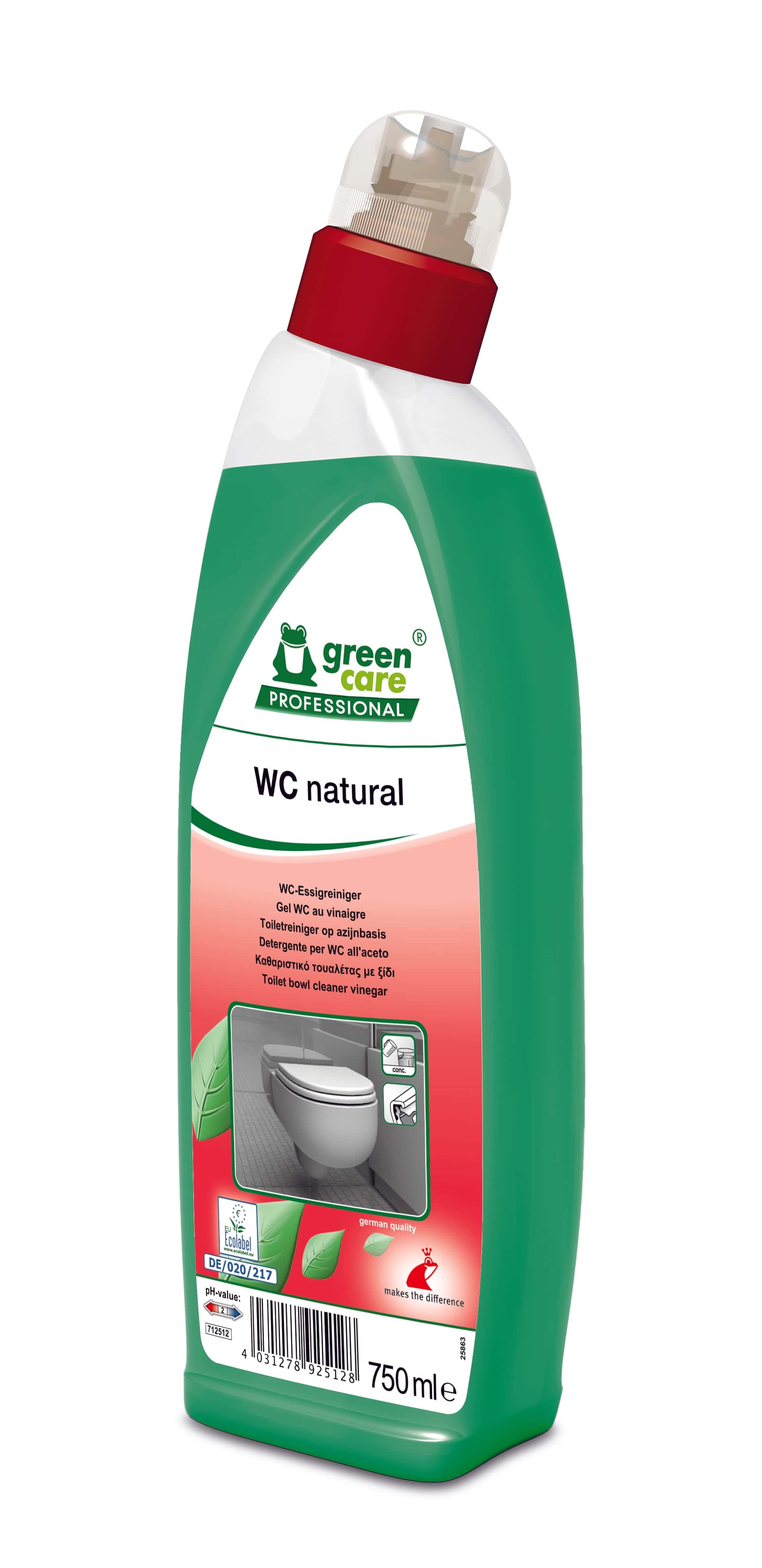 Green Care Professional WC Natur-Toilettenreiniger Green Care Professional WC-Natur-Toilettenreiniger in grüner Flasche mit rotem Verschluss für die professionelle Sanitärreinigung