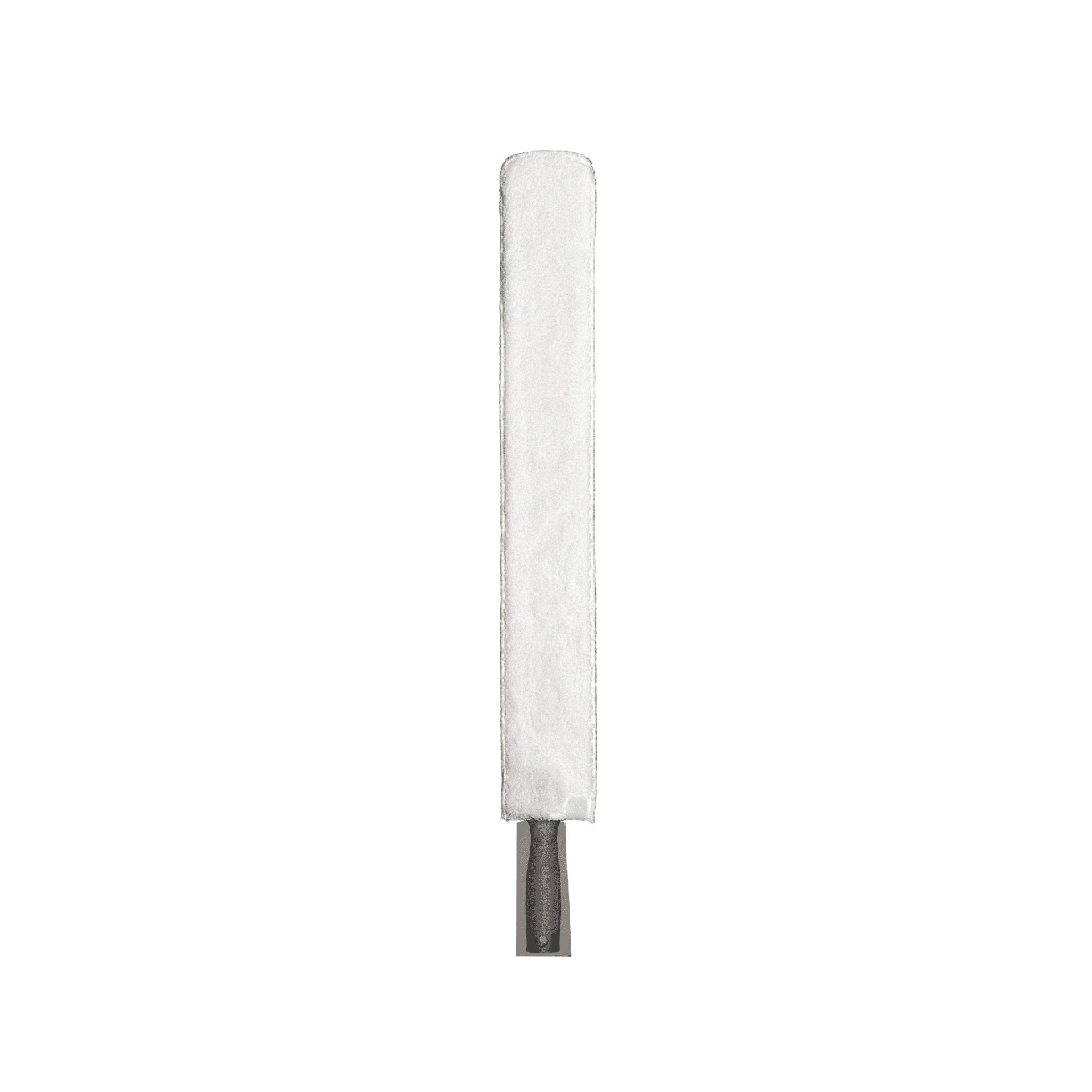Flacher Staubwedelkopf aus Mikrofaser Flacher Staubwedelkopf aus Mikrofaser mit grauem Kunststoffgriff für die professionelle Reinigung schmaler Zwischenräume und Flächen