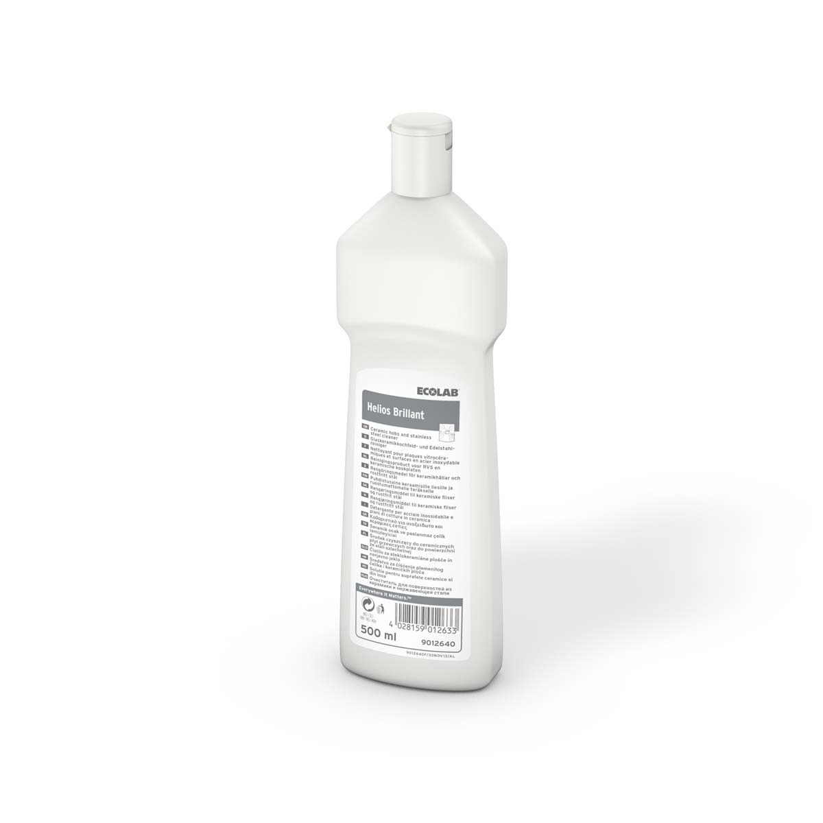 Ecolab Helios Brillant Küchenreiniger in der 500-ml-Flasche zur professionellen Reinigung von Cerankochfeldern und Edelstahl