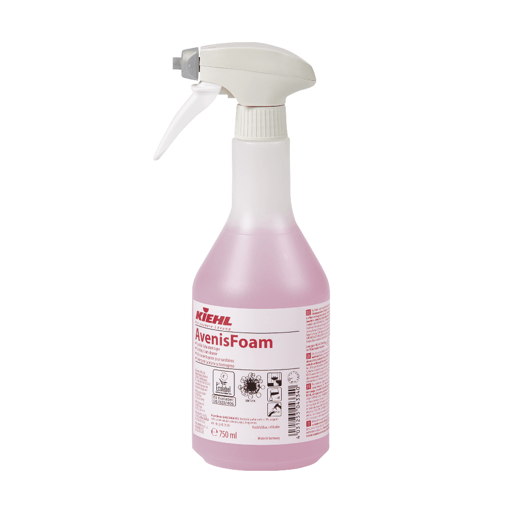 Kiehl AvenisFoam Sanitärreiniger-Sprühflasche Kiehl AvenisFoam Sanitärreiniger in der 750 ml Sprühflasche mit weißem Sprühkopf für die professionelle Objektreinigung