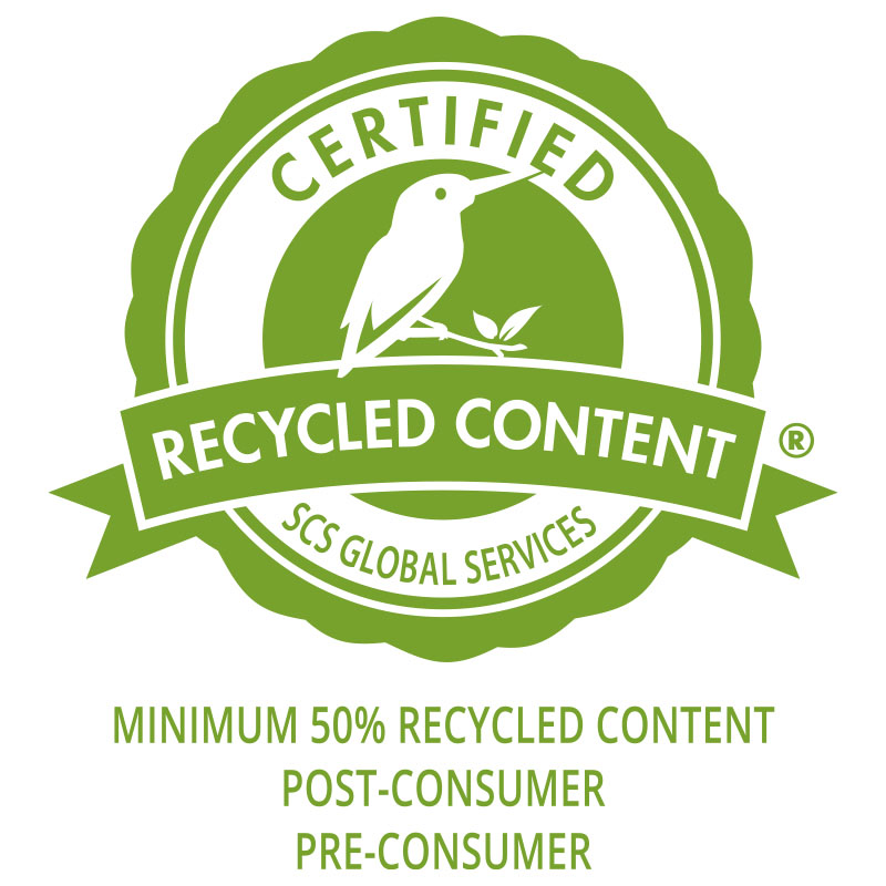 Grünes zirkuläres SCS Global Services-Zertifizierungssiegel für Produkte mit mindestens 50 Prozent Recyclinganteil
