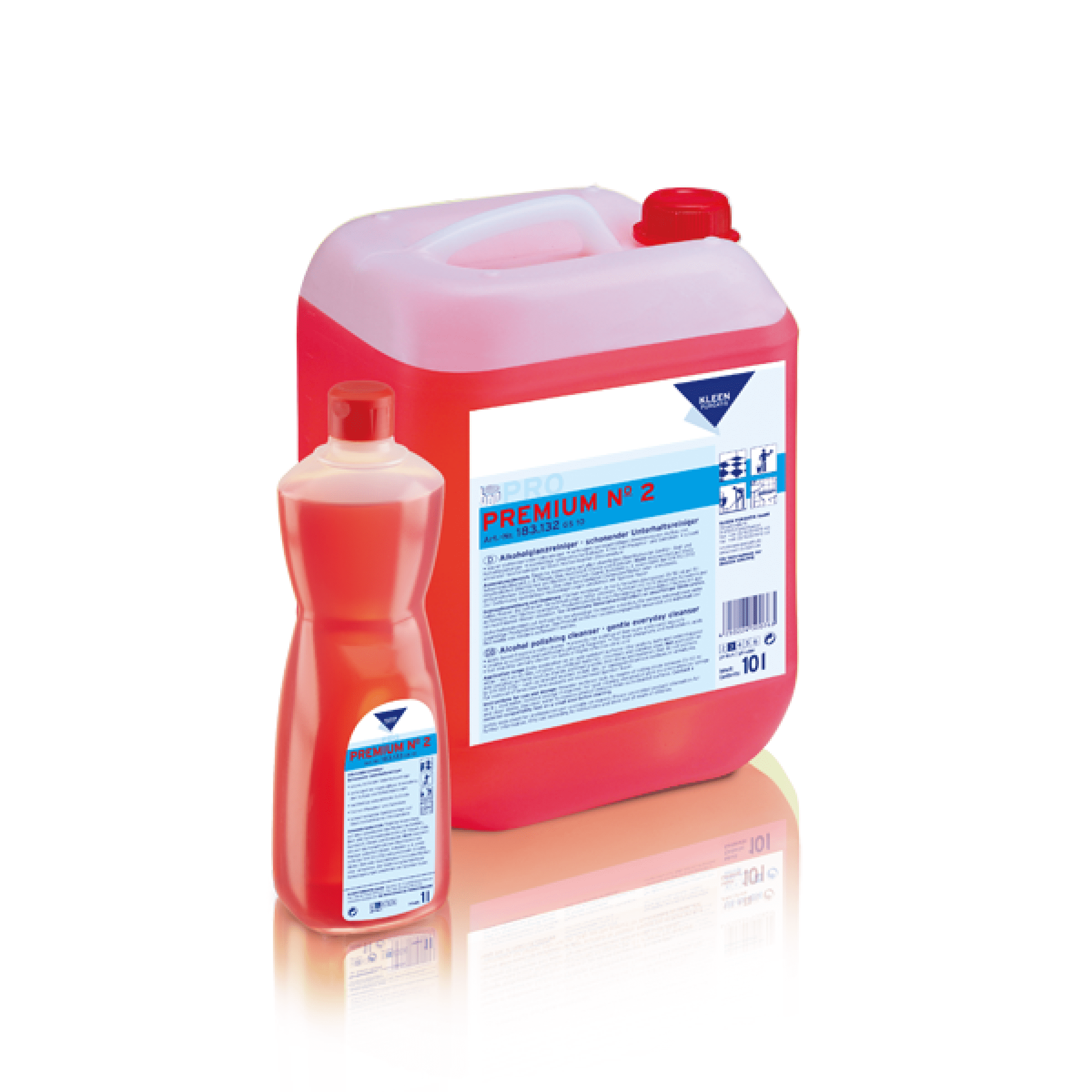 Kleen Purgatis Premium Nr. 2 Bodenreiniger-Set Kleen Purgatis Premium No 2 Bodenreiniger im roten Zehn-Liter-Kanister und einer Ein-Liter-Flasche für die professionelle Reinigung