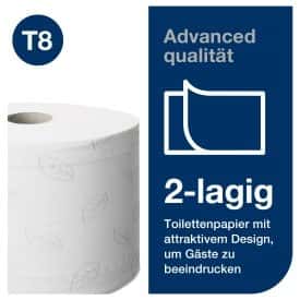 Zweilagige Toilettenpapierrolle mit Blattmuster Zweilagige Toilettenpapierrolle mit weißem Blattmuster für die professionelle Sanitärreinigung und Gästeeinrichtungen