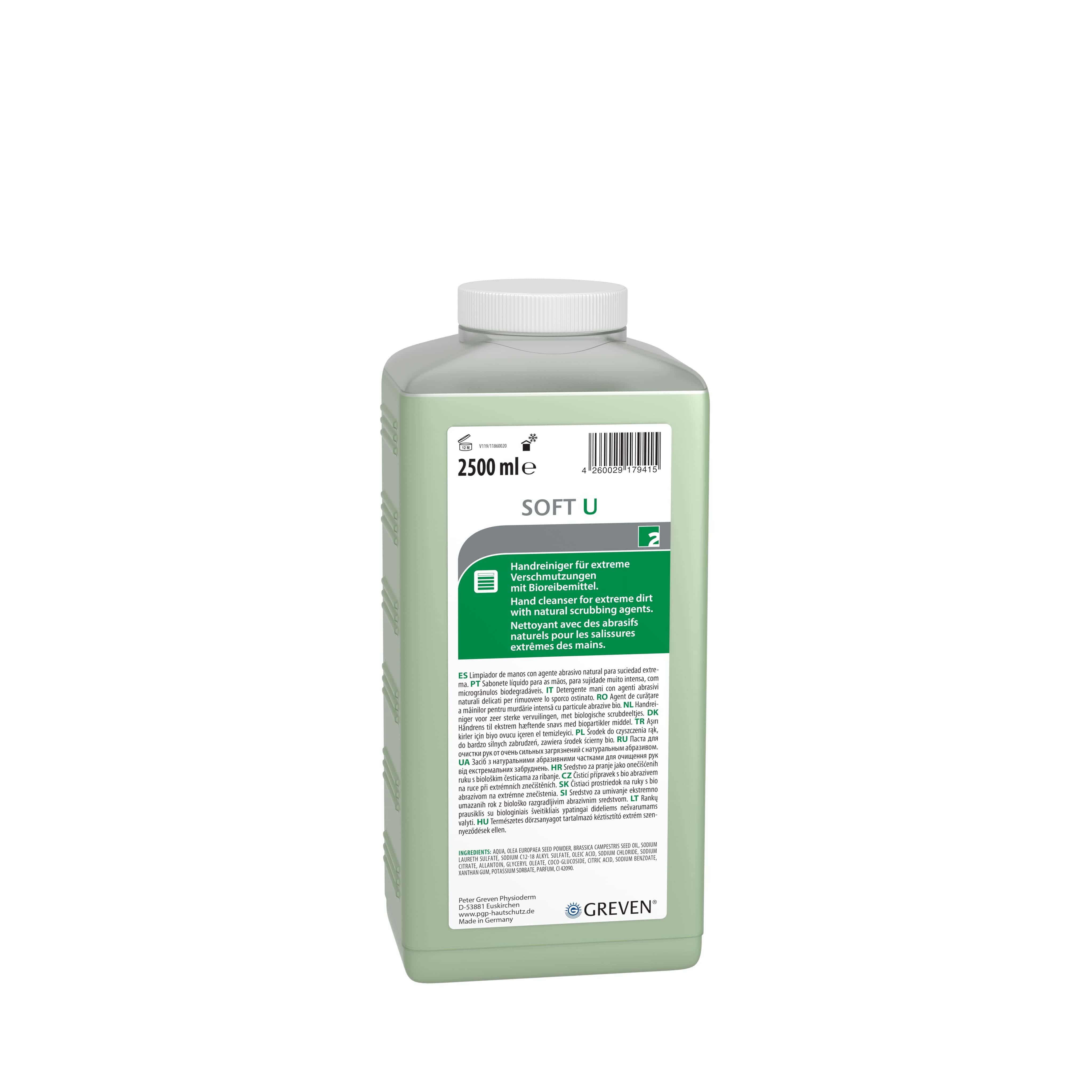 GREVEN SOFT U Handreiniger 2500 ml GREVEN SOFT U Handreiniger in 2500 ml Flasche mit Etikettdetails.