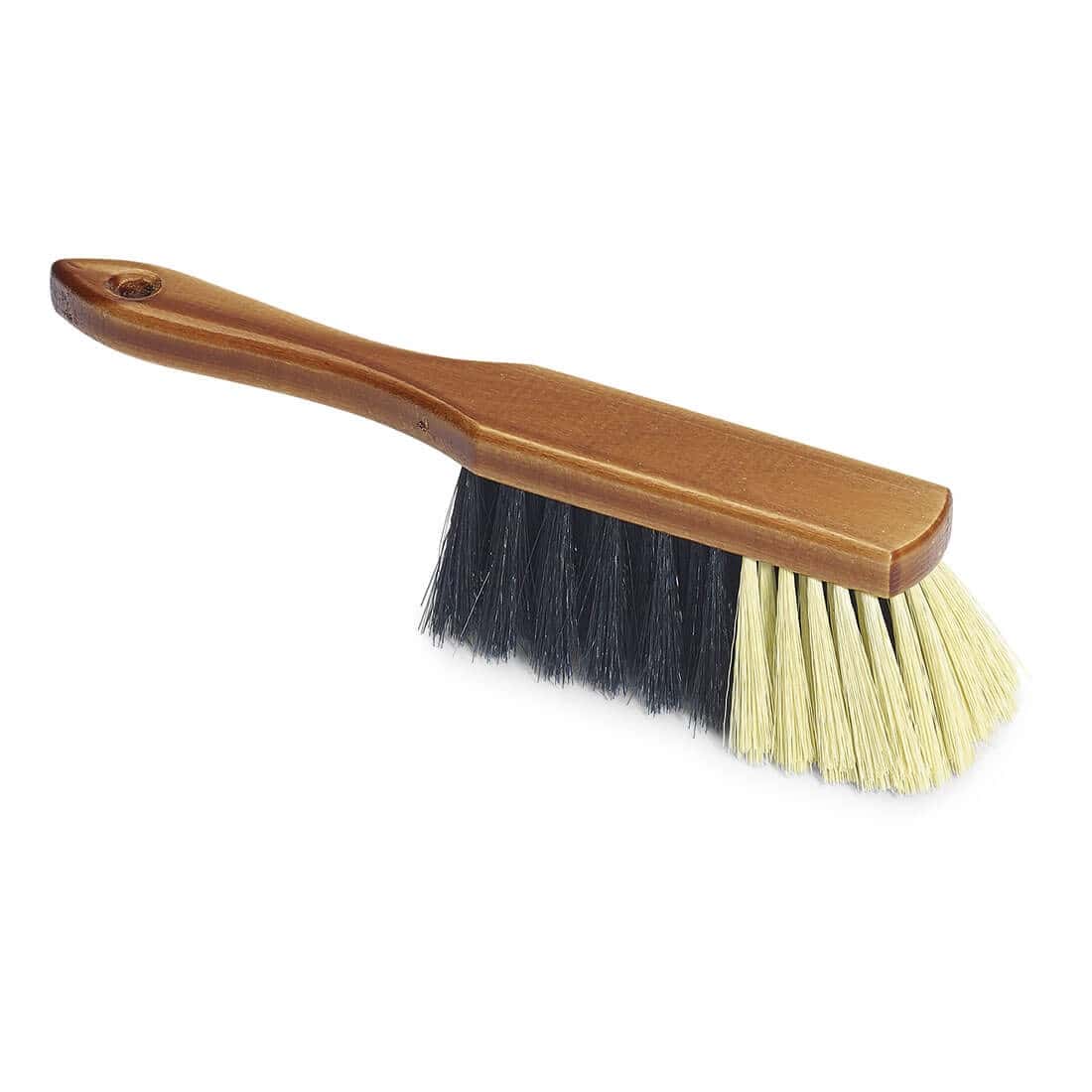 Professionelle Handbürste mit Holzgriff Handbürste mit Holzgriff und zweifarbigen schwarzen und hellen Borsten für professionelle Reinigungsanwendungen