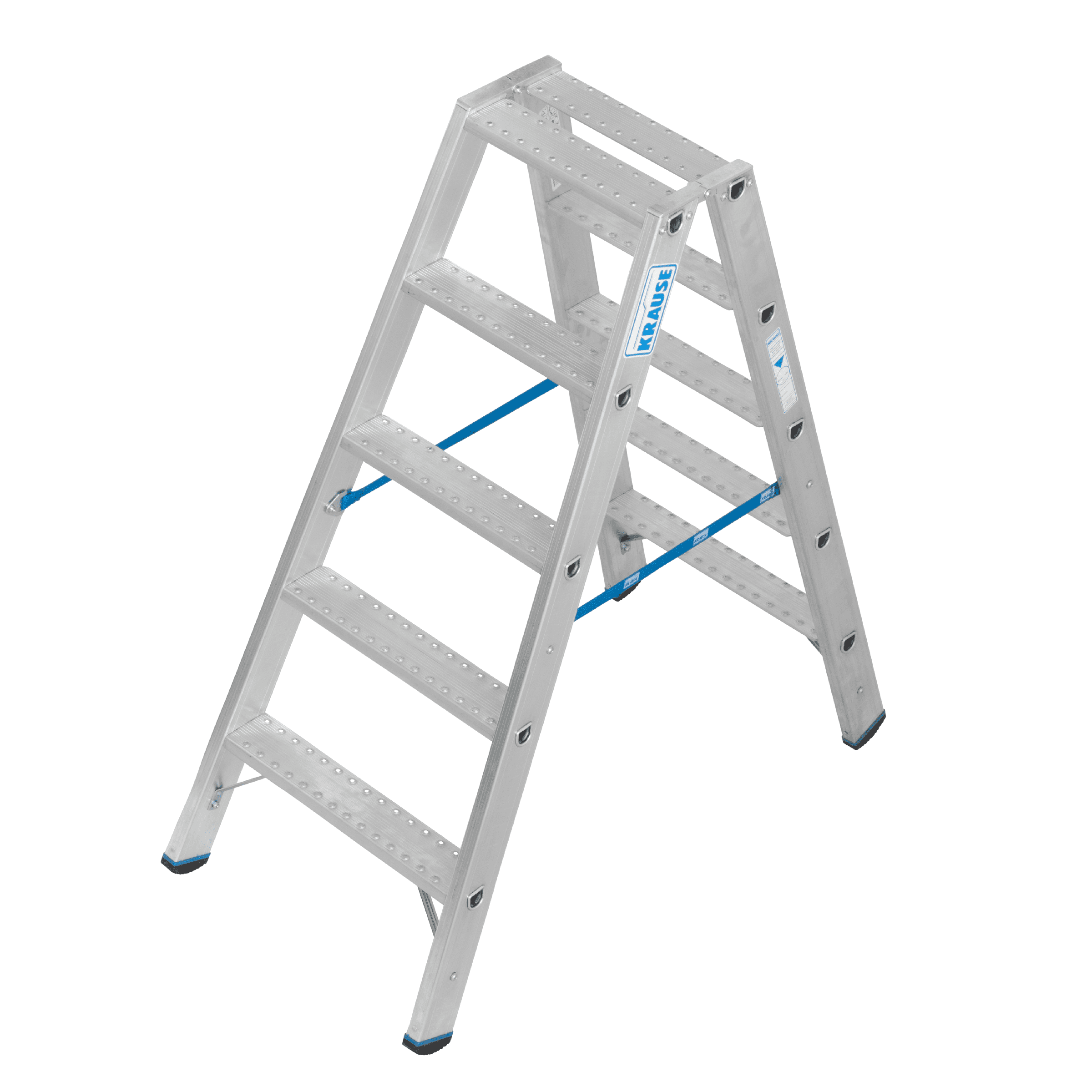 KRAUSE Aluminiumleiter mit fünf Stufen KRAUSE-Systems Aluminiumleiter mit fünf Stufen und Sicherheitsfunktionen.