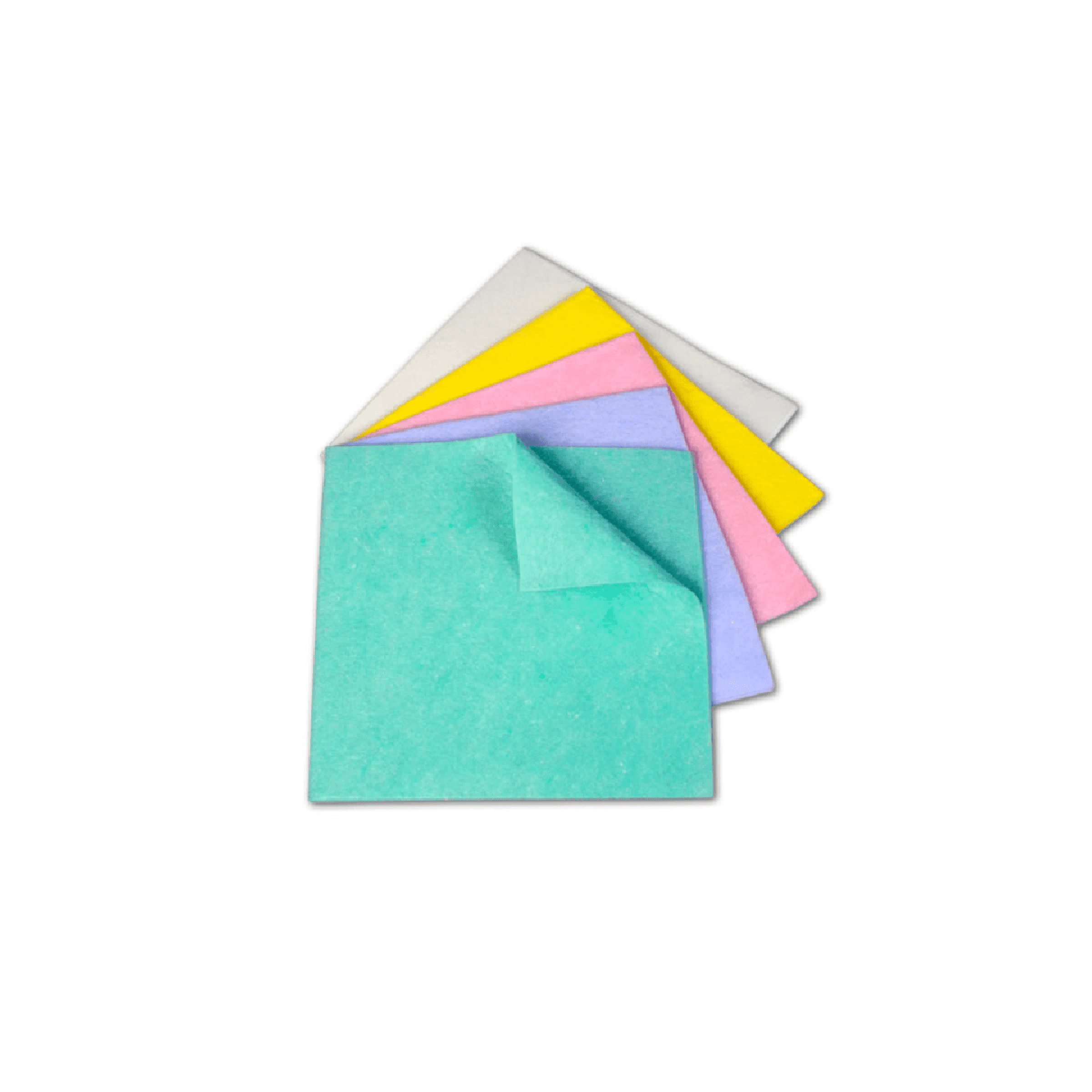 Set aus bunten Mikrofaser-Reinigungstüchern Set aus bunten Mikrofaser-Reinigungstüchern in den Farben Grün, Blau, Rosa, Gelb und Weiß für die professionelle Gebäudereinigung