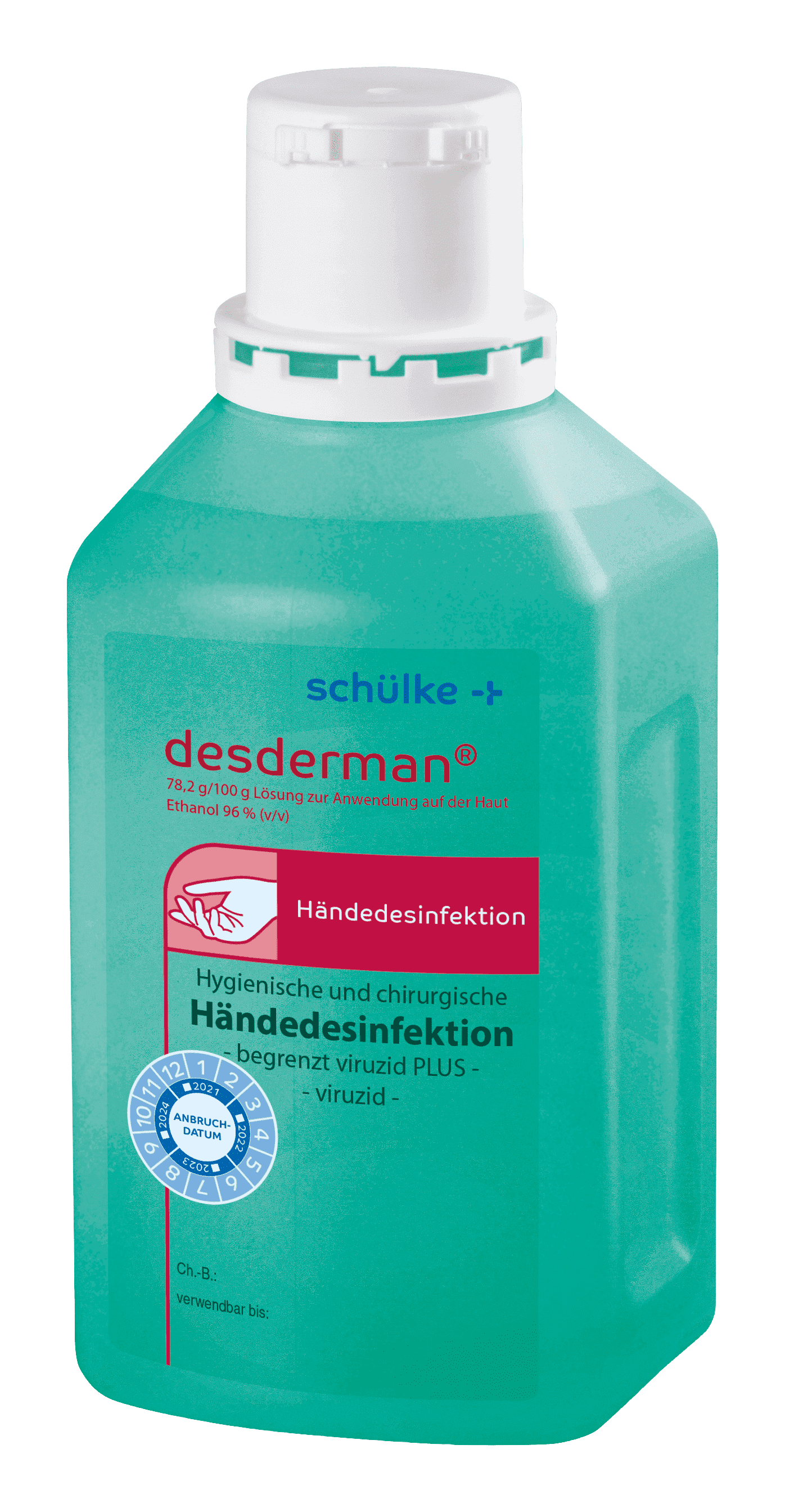 Schülke Desderman Händedesinfektionsmittel Schülke Desderman Händedesinfektionsmittel in grüner Flasche mit weißem Verschluss zur hygienischen und chirurgischen Händedesinfektion