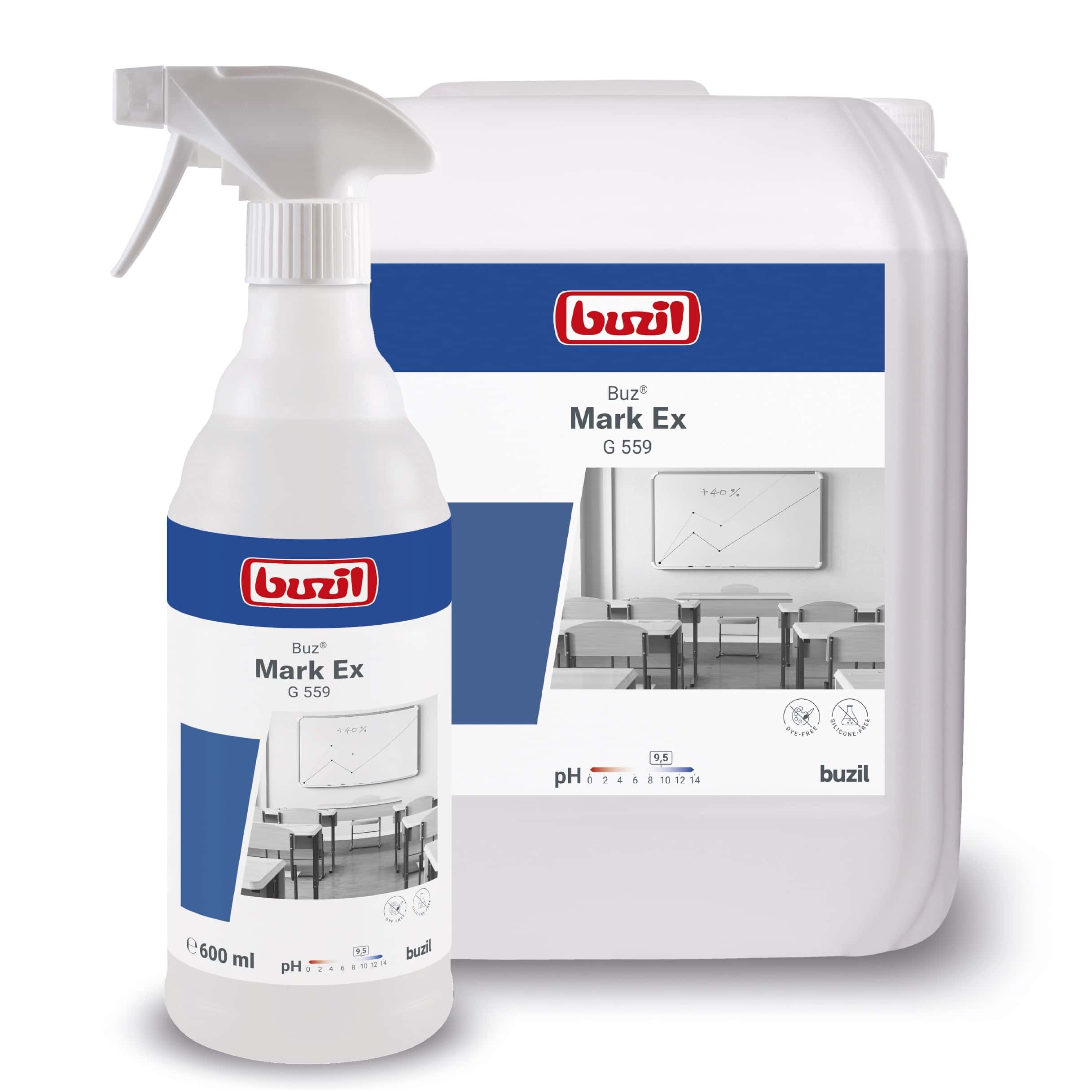 Buzil Mark Ex G 559 Reinigungsmittel in Sprühflasche und Kanister für die professionelle Reinigung Buzil Mark Ex G 559 Reinigungsmittel in Sprühflasche und Kanister für die professionelle Reinigung