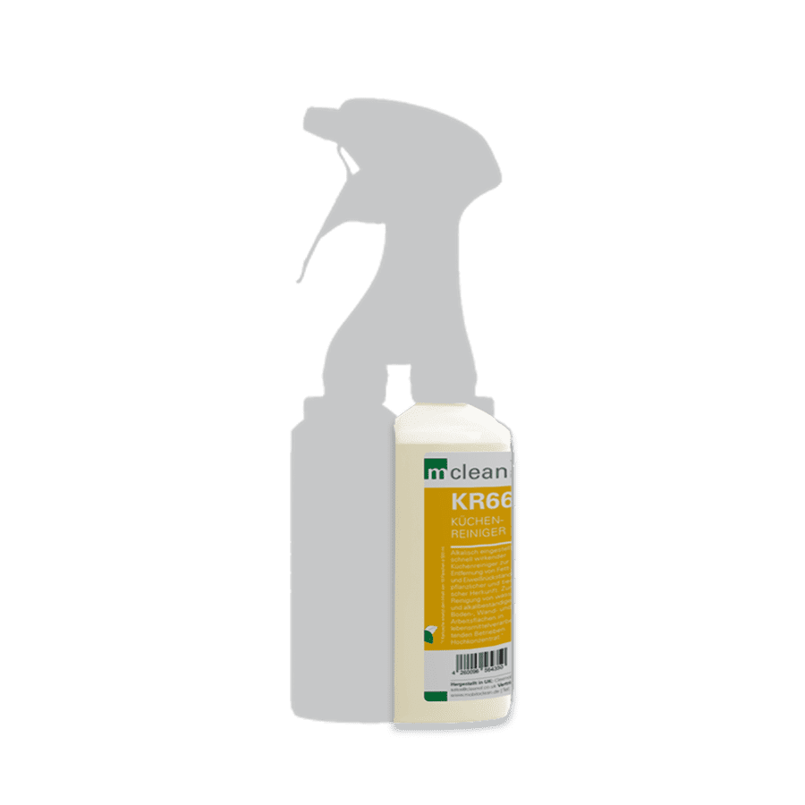 Mclean KR66 Küchenreiniger-Sprühflasche Mclean KR66 Küchenreiniger in einer weißen Sprühflasche mit gelbem Etikett für die professionelle Reinigung von Küchenoberflächen