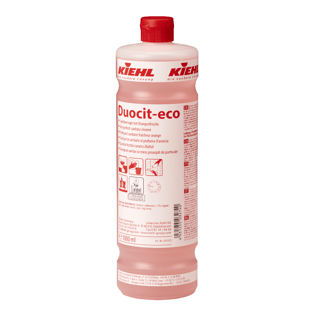 Kiehl Duocit eco Sanitärreiniger Kiehl Duocit Öko-Sanitärreiniger in der 1-Liter-Flasche mit rotem Verschluss für die professionelle Sanitärreinigung