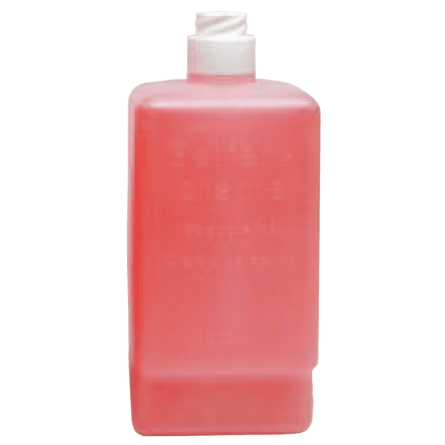 Rosa Reinigungslösung in Plastikflasche Rosa Reinigungslösung in einer Plastikflasche mit Schraubverschluss.