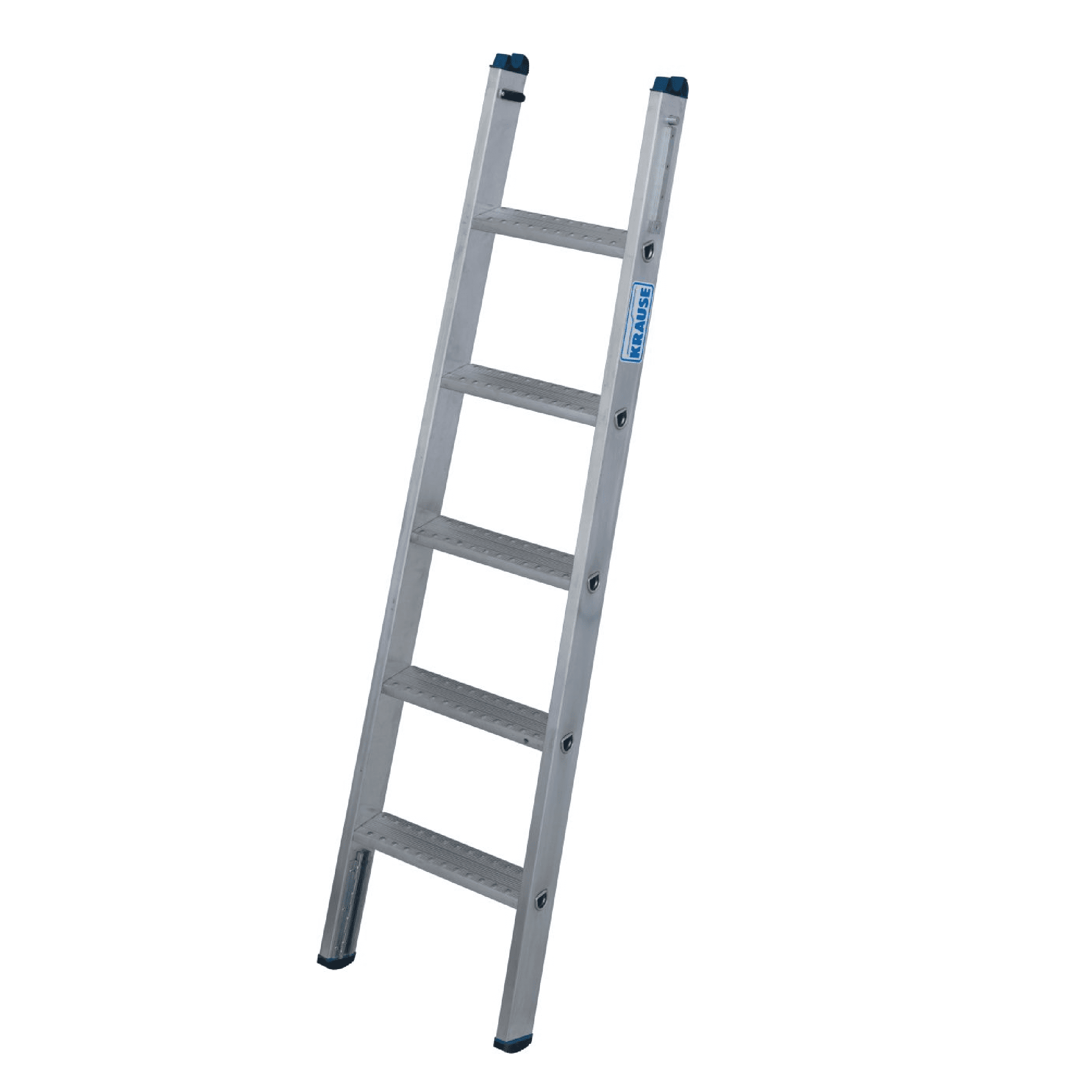 KRAUSE Aluminiumleiter mit fünf Stufen KRAUSE-Systems Aluminiumleiter mit fünf Stufen und blauen Abdeckkappen