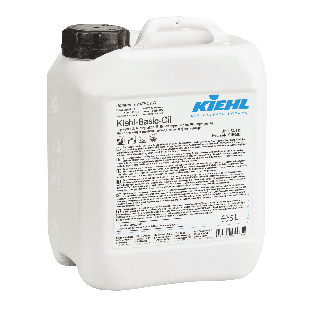 Kiehl Basisöl 5 Liter Kanister Kiehl Basic Oil Imprägniermittel im 5-Liter-Kanister mit weißem Etikett für die professionelle Bodenpflege und -pflege