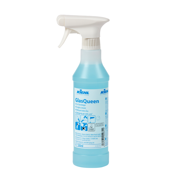 Kiehl GlasQueen Glasreiniger in der 500-ml-Sprühflasche mit weißem Sprühkopf für die professionelle Oberflächenreinigung