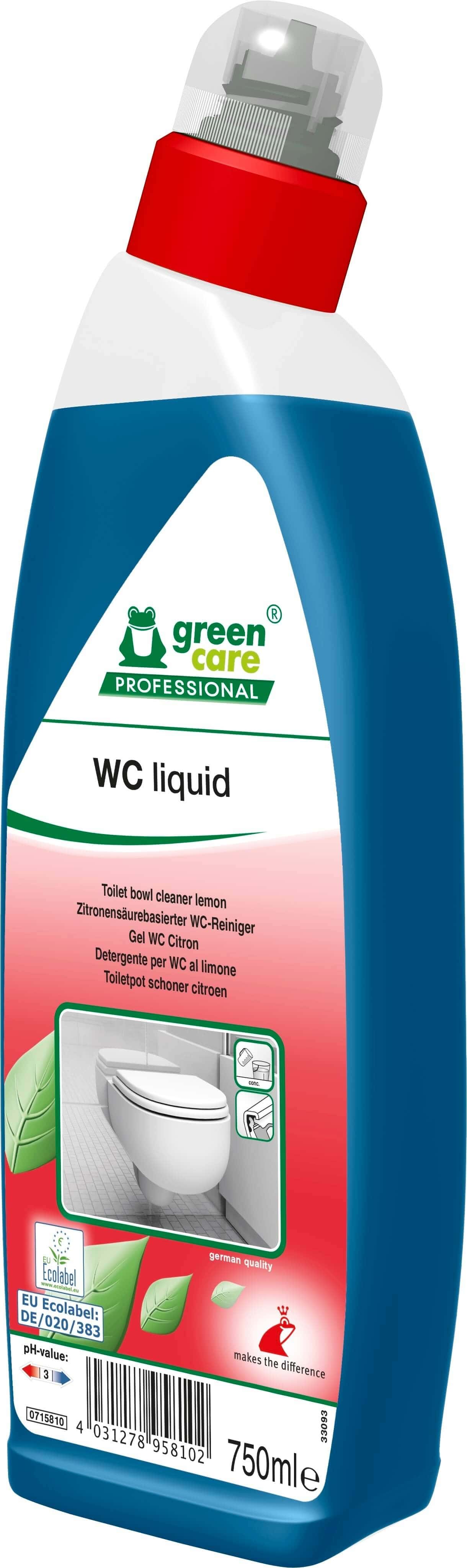 Green Care Professional WC-Flüssig-Toilettenreiniger Green Care Professional WC-Flüssig-Toilettenreiniger in blauer Flasche mit rotem Verschluss für die professionelle Sanitärreinigung