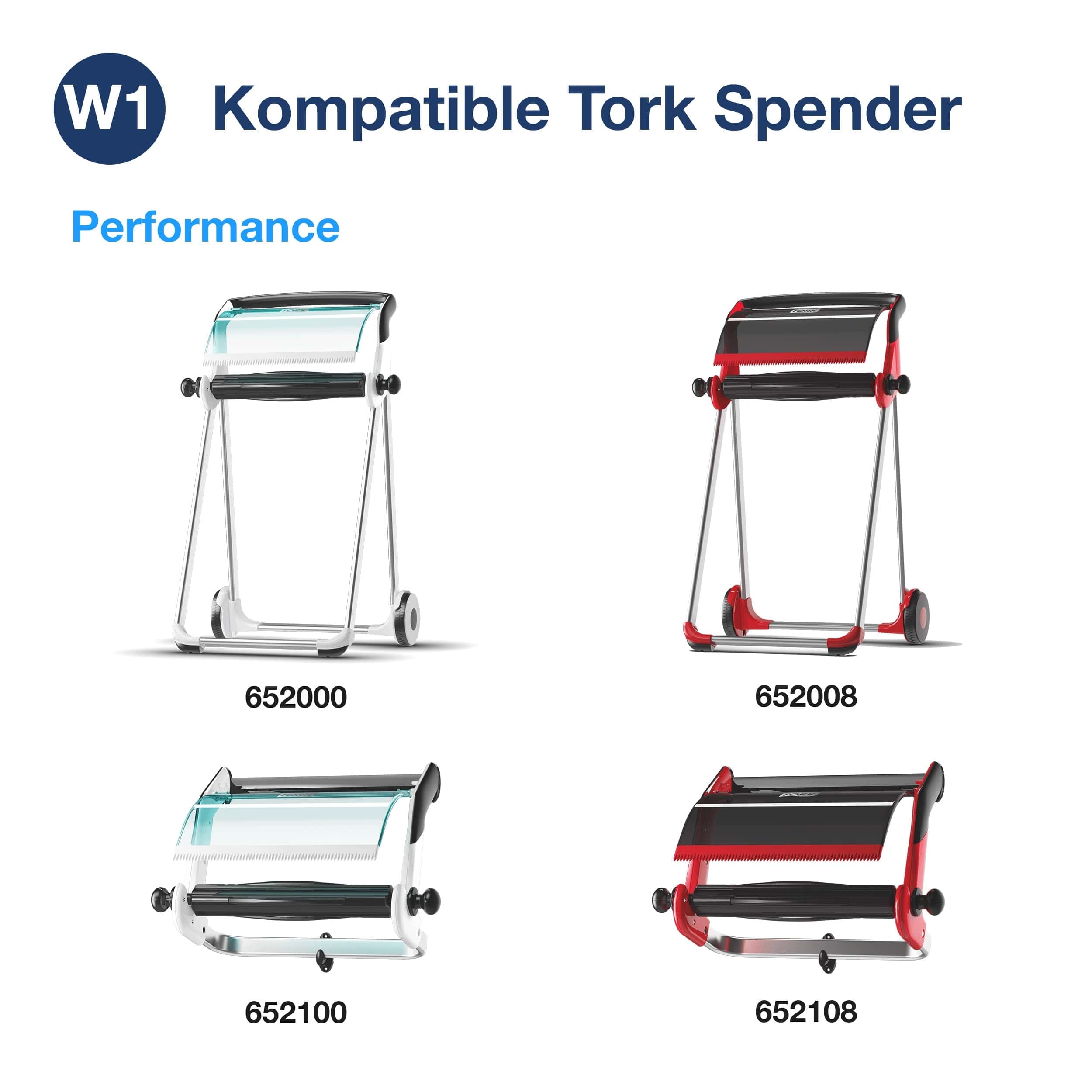 Übersicht über Tork-kompatible Spender Verschiedene Tork-kompatible Spender mit Modellnummern angezeigt.