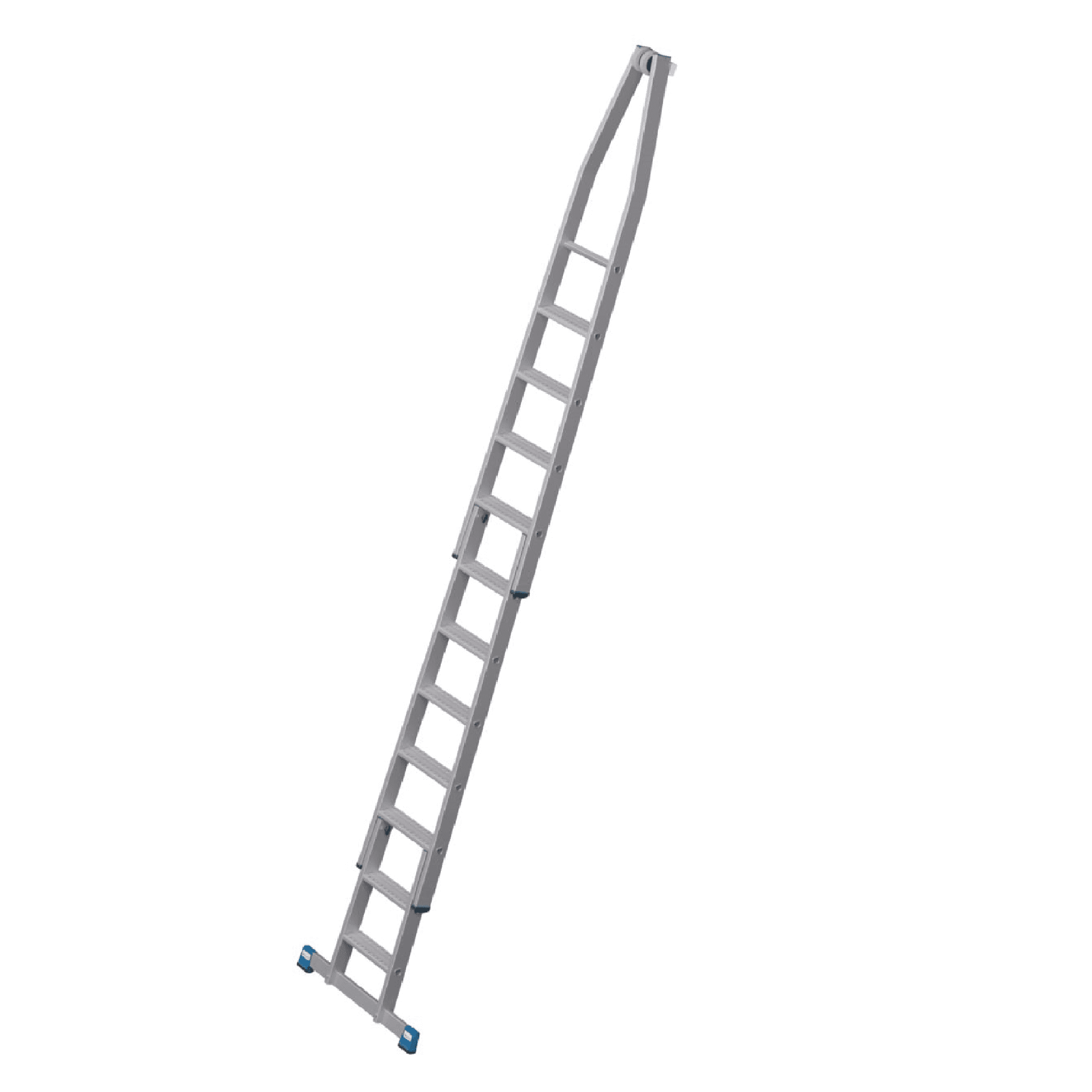 Ausziehbare Aluminiumleiter für professionelle Reinigung Ausziehbare Aluminiumleiter mit konischem Oberteil und breiten Standfüßen für standsichere professionelle Gebäudereinigung