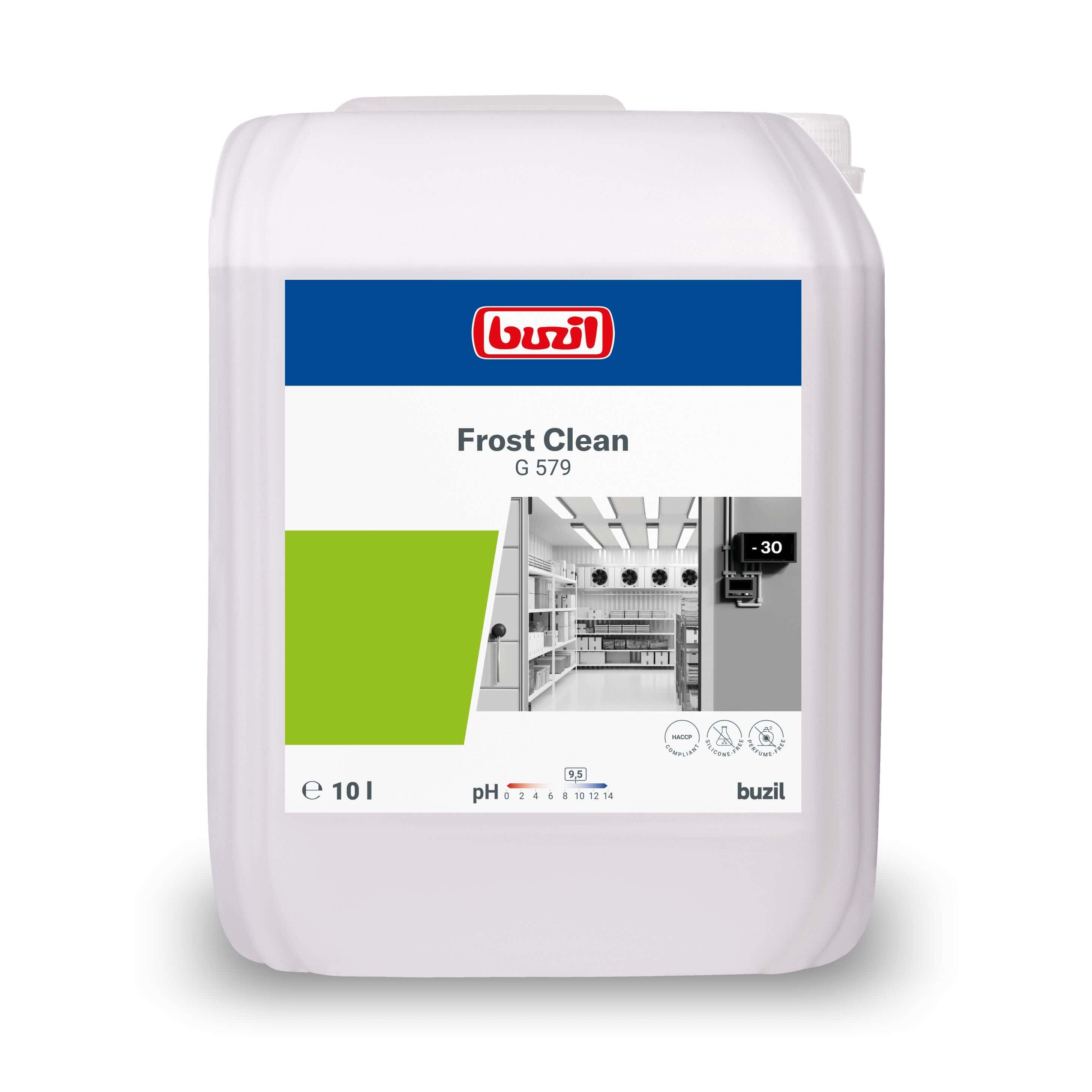 Buzil Frost Clean G 579 Reinigungsmittel 10 Liter Buzil Frost Clean G 579 Reinigungsmittel im 10-Liter-Kanister für die professionelle industrielle Kühlhausreinigung