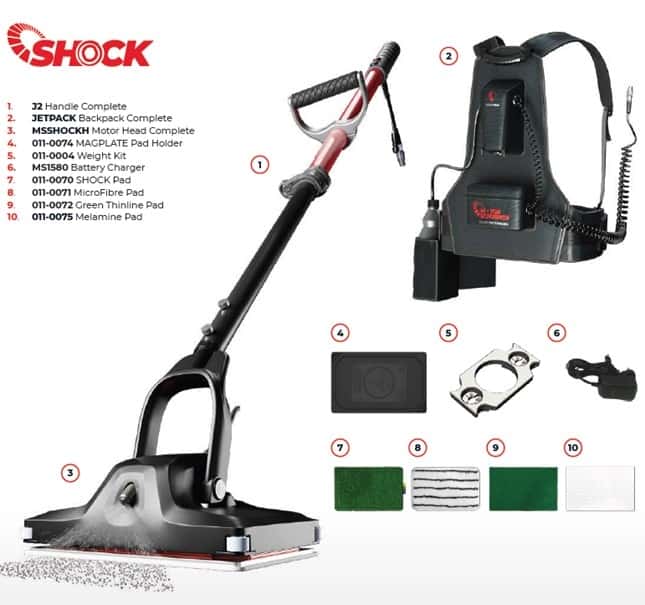 Motorwäscher SHOCK Starter Kit Motorscrubber SHOCK Starter-Kit mit Rucksack und Zubehörteilen.