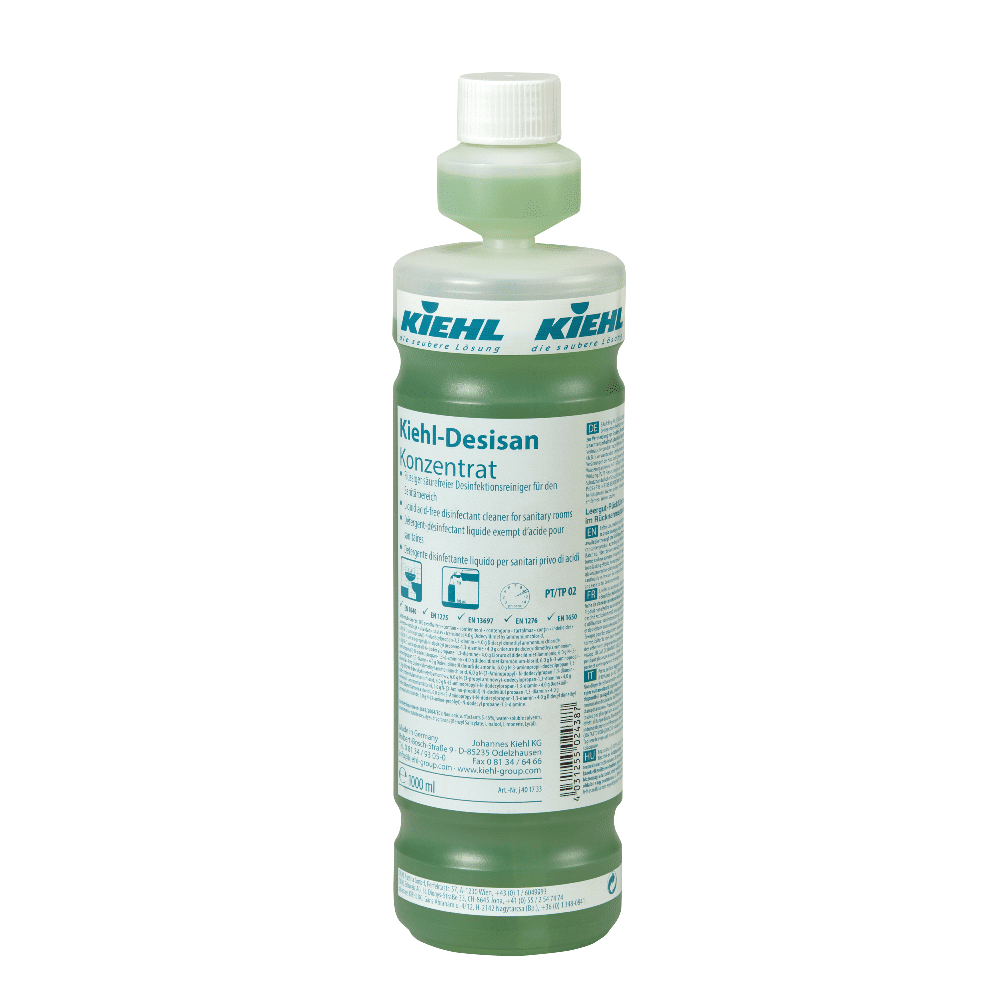 Kiehl Desisan Desinfektionsreiniger Kiehl Desisan Desinfektionsreiniger in der Dosierflasche für die professionelle Sanitärreinigung im gewerblichen Bereich