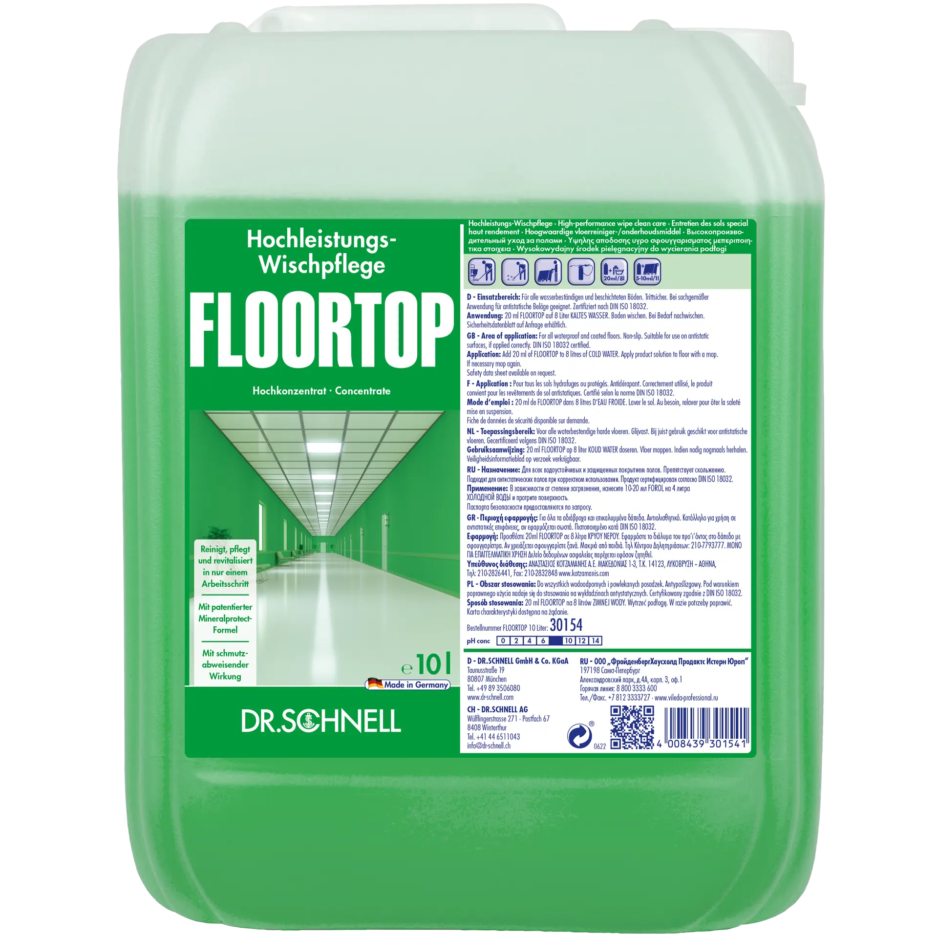 Dr. Schnell FLOORTOP Hochleistungs-Bodenreiniger im 10-Liter-Kanister mit Etikett