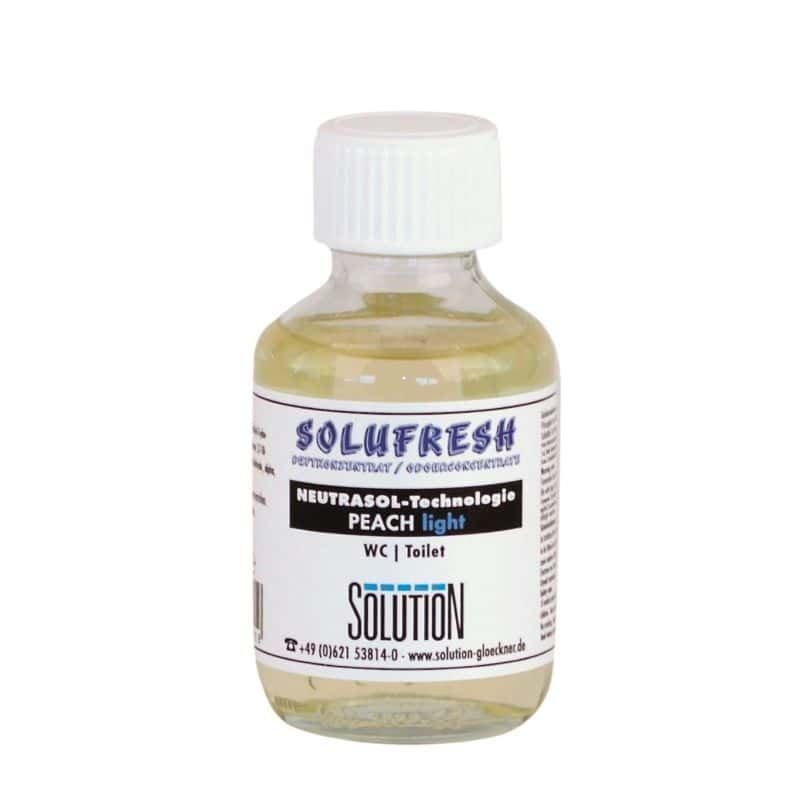 SoluFresh Peach Light Toilettenreiniger SoluFresh Peach Light Toilettenreiniger in einer kleinen Flasche mit weißem Verschluss.