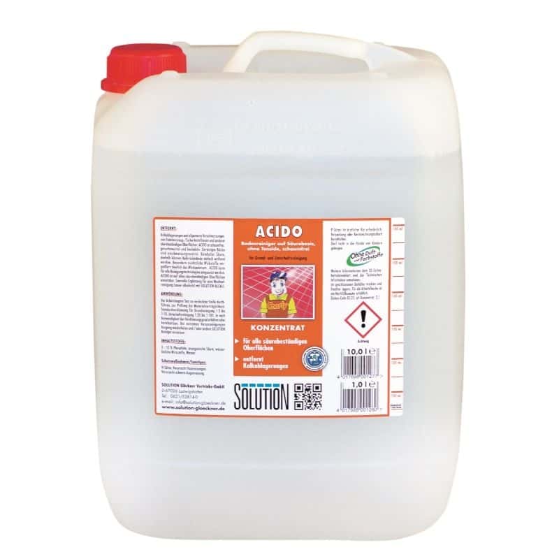Acido Reinigungskonzentrat im 10-Liter-Kanister mit rotem Verschluss für die professionelle Kalklösung und Badreinigung Acido Reinigungskonzentrat im 10-Liter-Kanister mit rotem Verschluss für die professionelle Kalklösung und Badreinigung