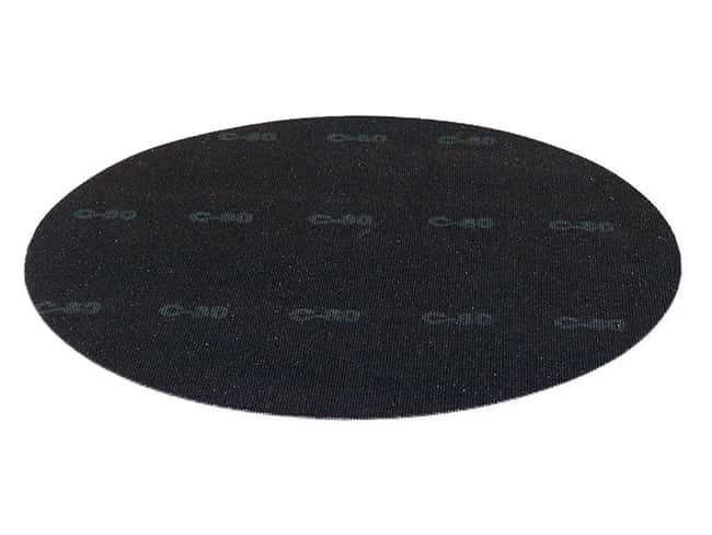 Rundes schwarzes Reinigungspad Schwarzes Reinigungspad mit runder Form und strukturierter Oberfläche.