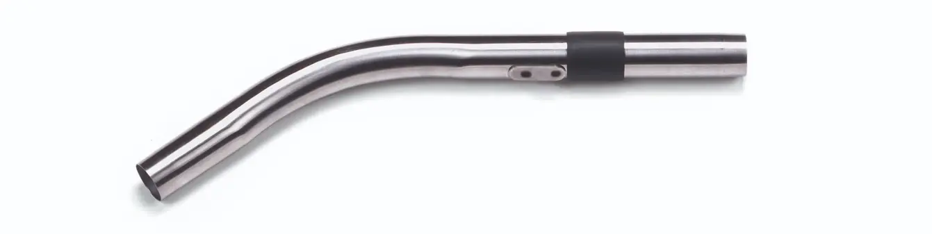 Saugrohr aus Edelstahl mit gebogenem Ende und schwarzem Griffstück für professionelle Staubsauger