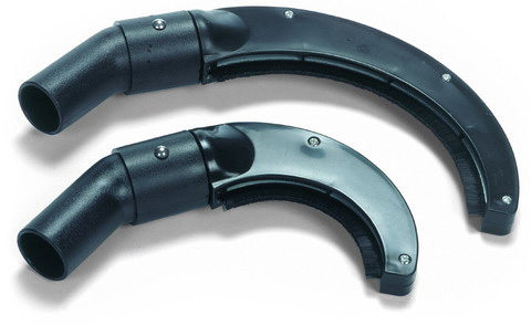 Zwei schwarze, gebogene Reinigungsbürsten für Staubsauger mit integrierten Borsten und einem Schlauchanschluss für eine effiziente Staubentfernung.