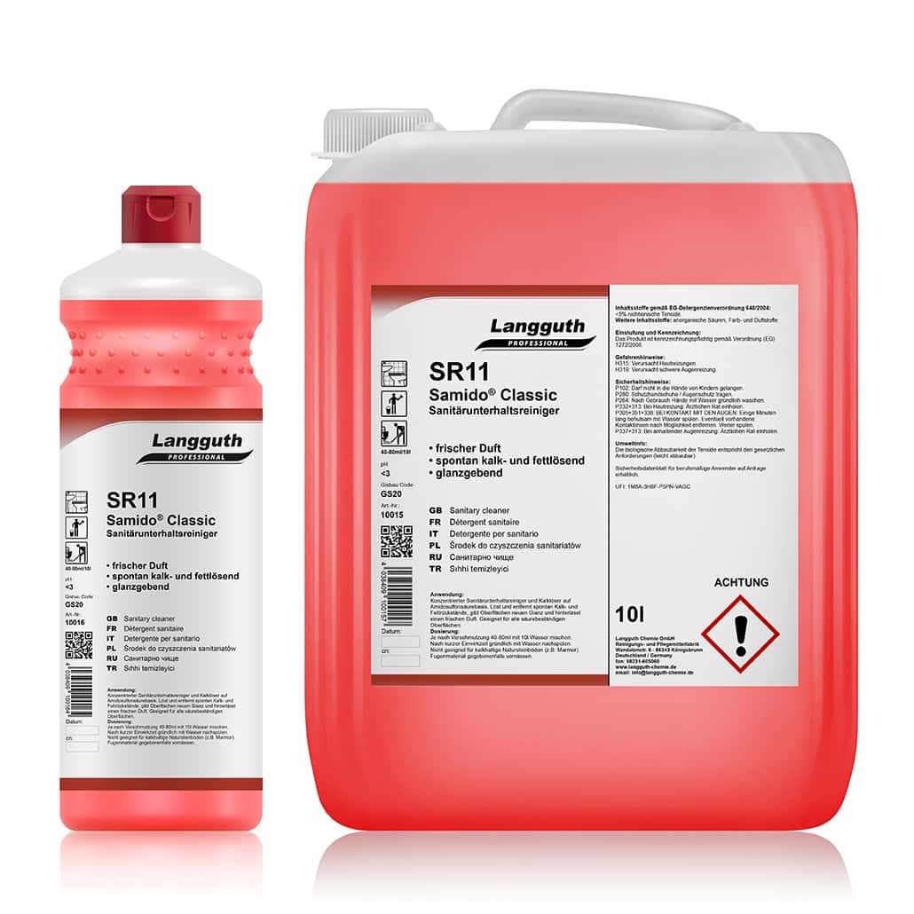 Langguth SR11 Samido Classic Sanitärreiniger Langguth SR11 Samido Classic Sanitärreiniger in Flasche und Kanister.