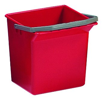 TTS Cleaning roter rechteckiger 6-Liter-Eimer für die manuelle Reinigung mit grauem Griff