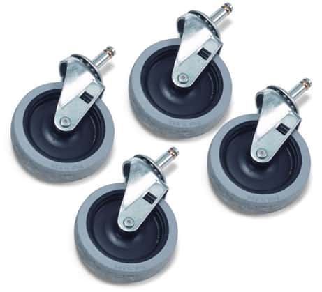 Graues 100-mm-Lenkrollenset Set aus vier grauen 100-mm-Lenkrollen mit Metallhalterungen