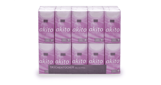 Akito Taschentücher im Großpack, zehn Einzelpackungen mit rosa Design und weißer Schrift, für den täglichen Gebrauch Akito Taschentücher im Großpack, zehn Einzelpackungen mit rosa Design und weißer Schrift, für den täglichen Gebrauch