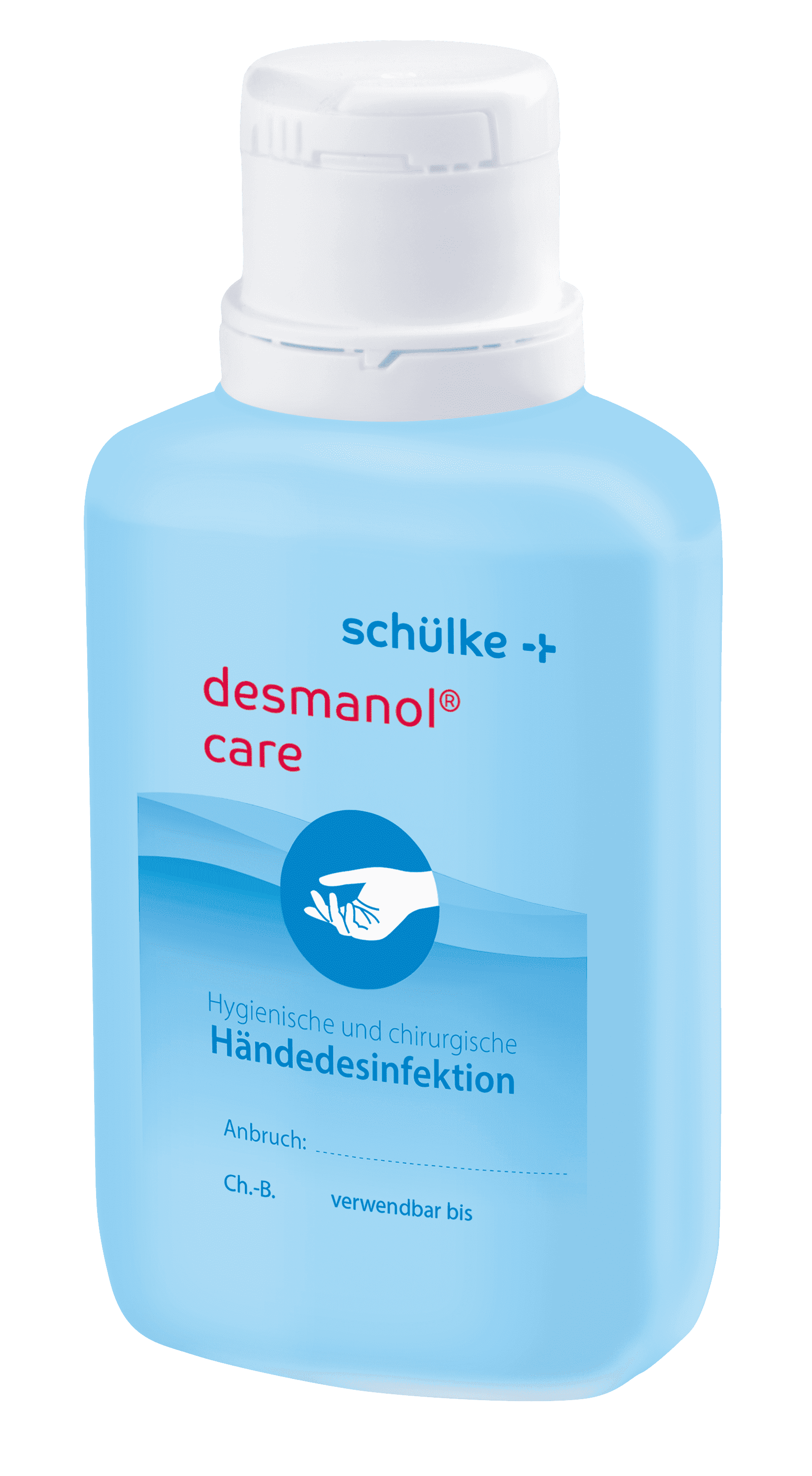 Desmanol Care Händedesinfektionsflasche Desmanol Care Händedesinfektionsmittel in blauer Flasche mit Etikett