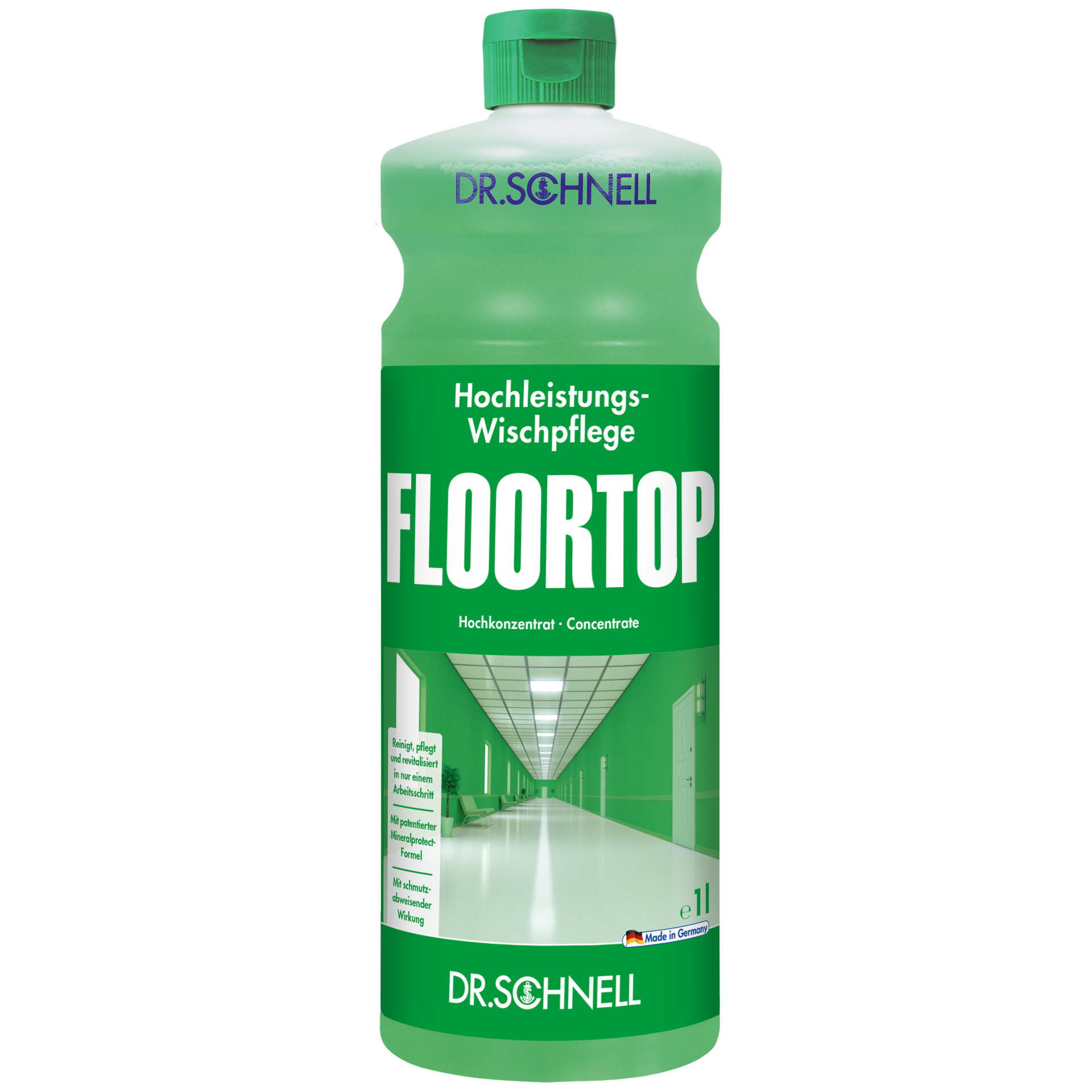 Dr. Schnell Floortop Bodenreiniger in der 1-Liter-Flasche für die professionelle Bodenreinigung und Gebäudeinstandhaltung