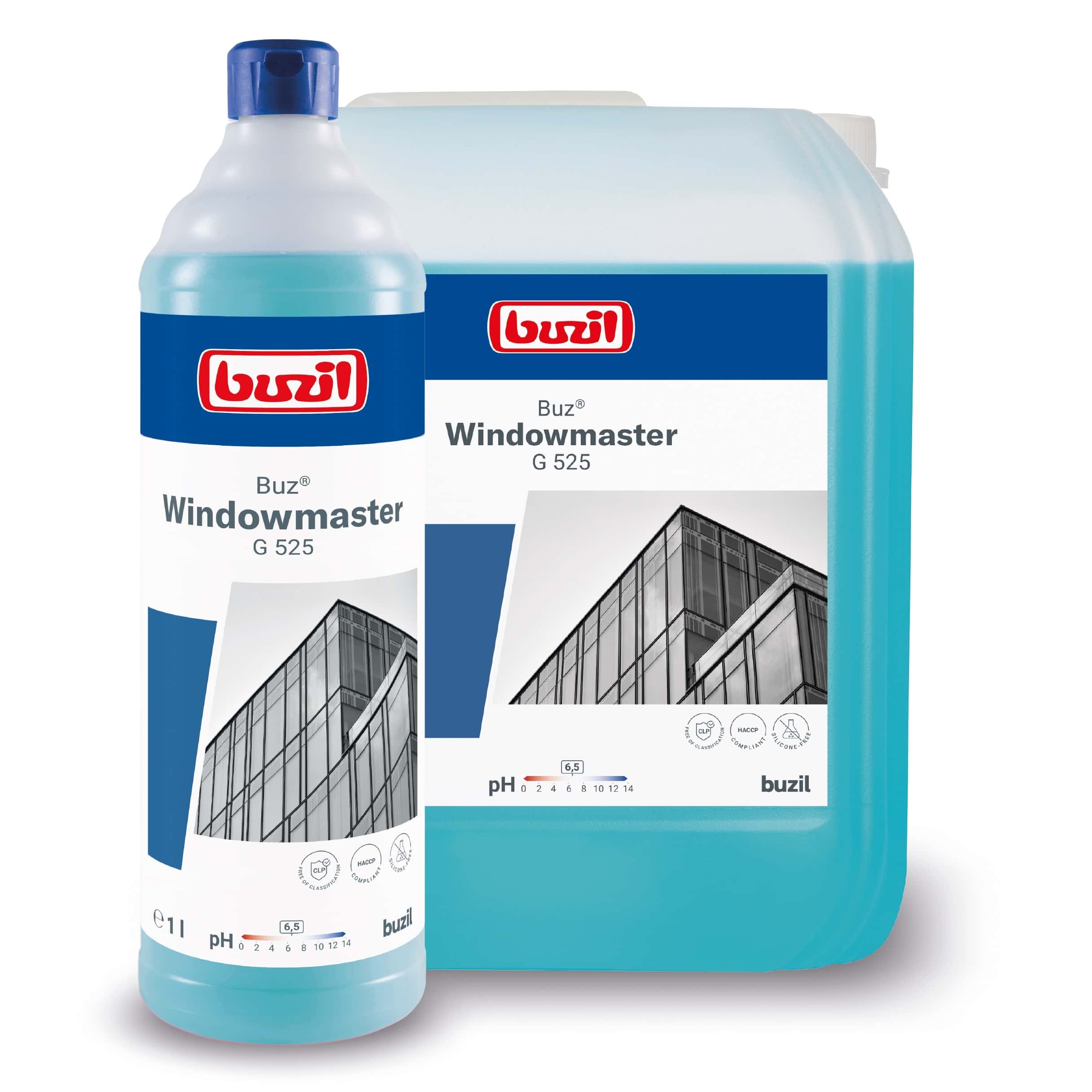 Buzil Fensterreiniger Windowmaster G 525 in Flasche und Kanister für die Glasreinigung Buzil Fensterreiniger Windowmaster G 525 in Flasche und Kanister für die Glasreinigung
