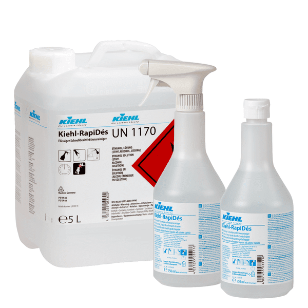 Kiehl RapiDes Desinfektionsreiniger-Set Kiehl RapiDes Desinfektionsreiniger im 5-Liter-Kanister und zwei 750-ml-Sprühflaschen für die professionelle Desinfektion