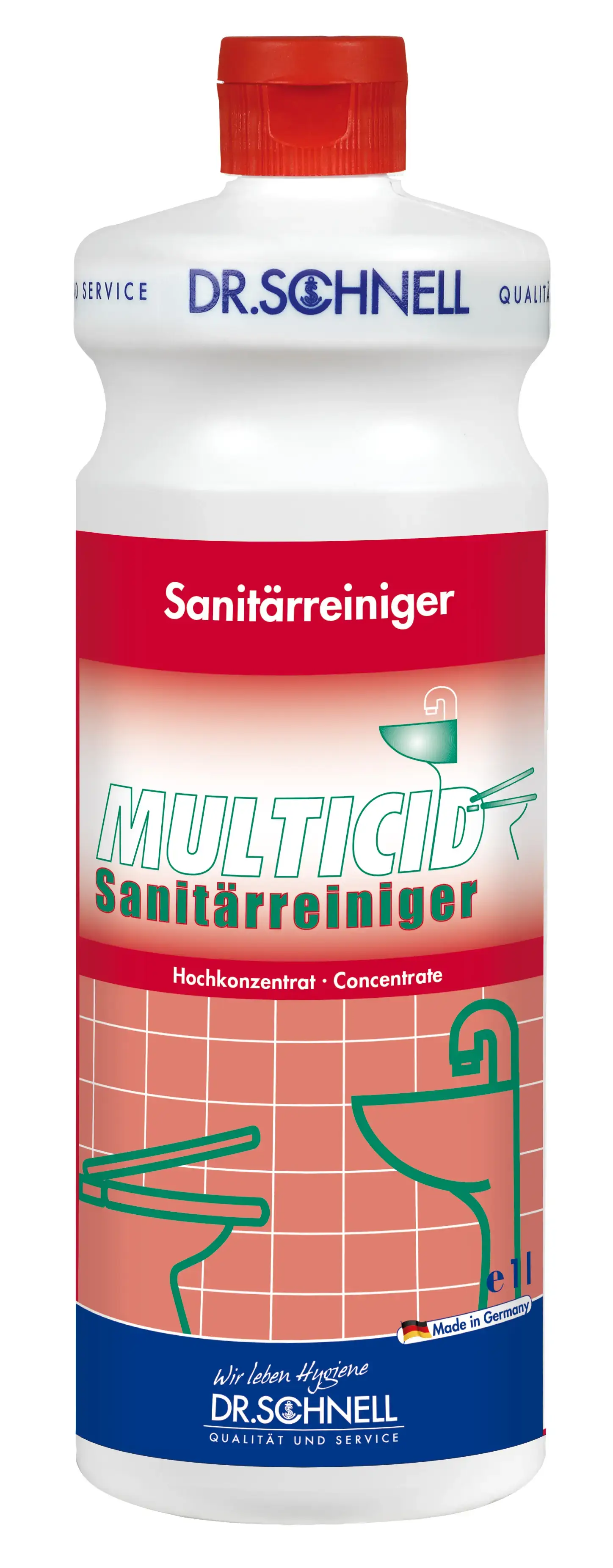 Dr. Schnell Multicid Sanitärreiniger Dr. Schnell Multicid Sanitärreiniger in der 1-Liter-Dosierflasche mit rotem Verschluss für die professionelle Sanitärreinigung