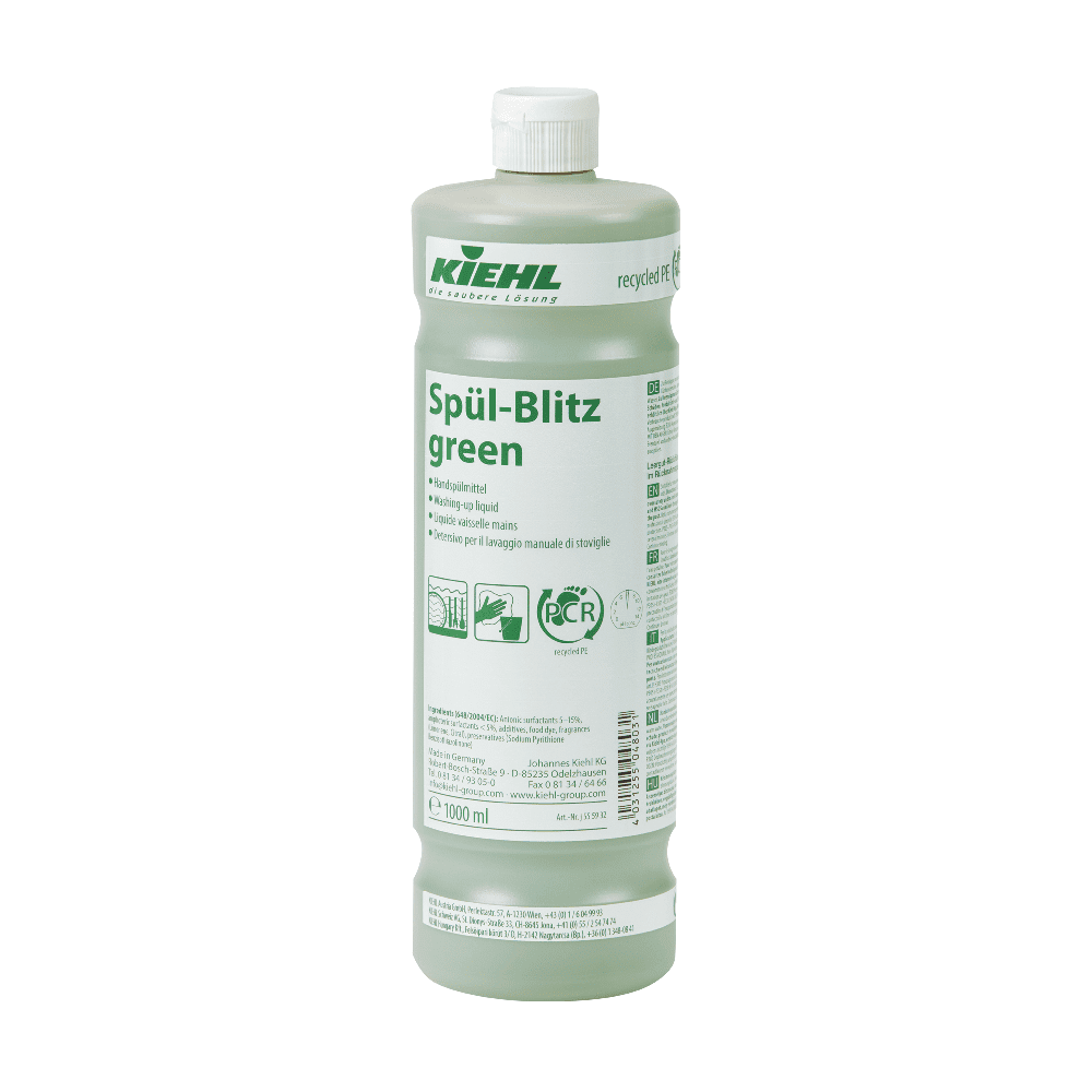 Kiehl Spül Blitz Green Geschirrspülmittel Kiehl Spül Blitz grünes Spülmittel in der 1000-ml-Flasche mit weißem Verschluss für die professionelle Küchenreinigung