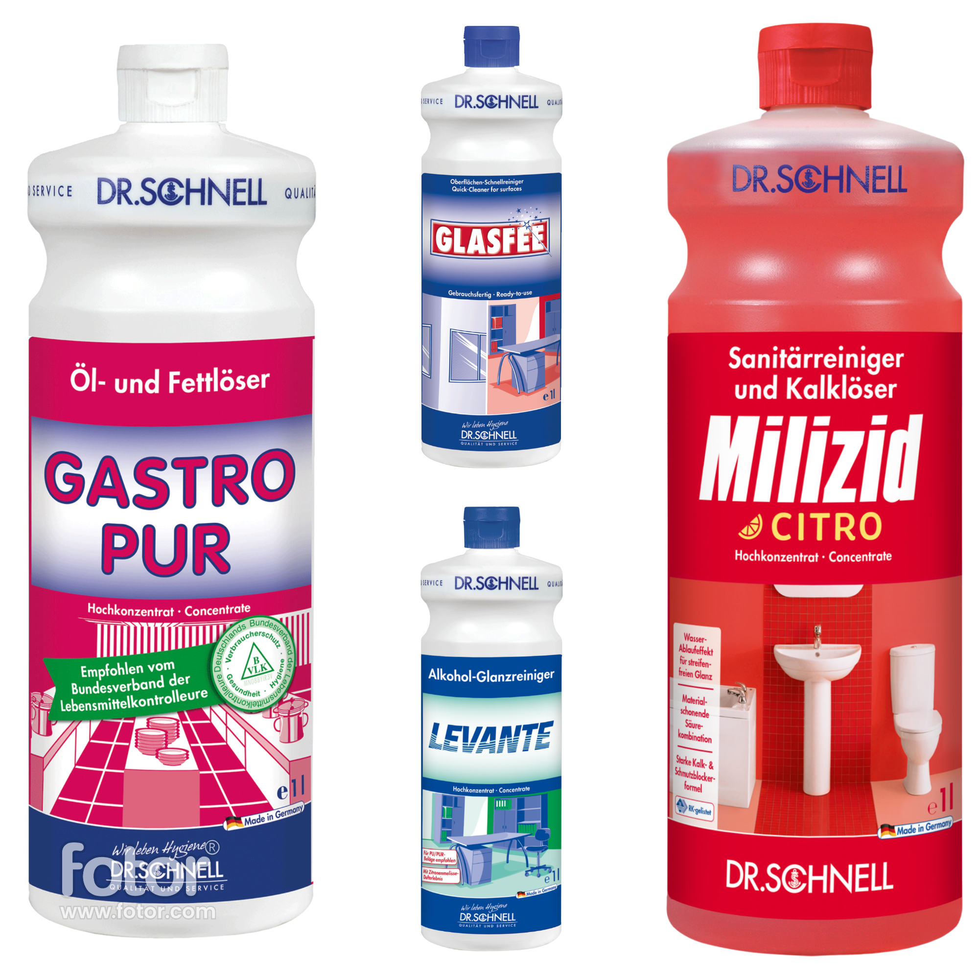 Dr. Schnell Reinigungsquartett – vier Profi-Reiniger für alle Reinigungsaufgaben in einem Set.