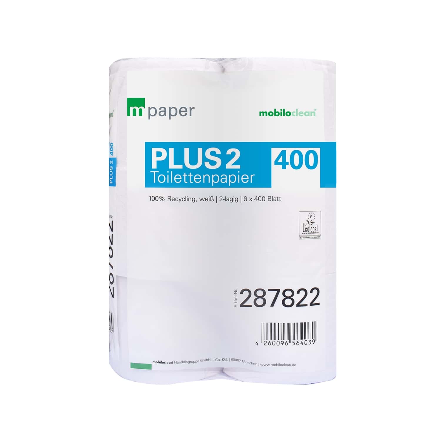MobiloClean PLUS2 Toilettenpapier, 6 Rollen, 100 % Recycling, weiß, 2-lagig, 400 Blatt pro Rolle MobiloClean PLUS2 Toilettenpapier, 6 Rollen, 100 % Recycling, weiß, 2-lagig, 400 Blatt pro Rolle