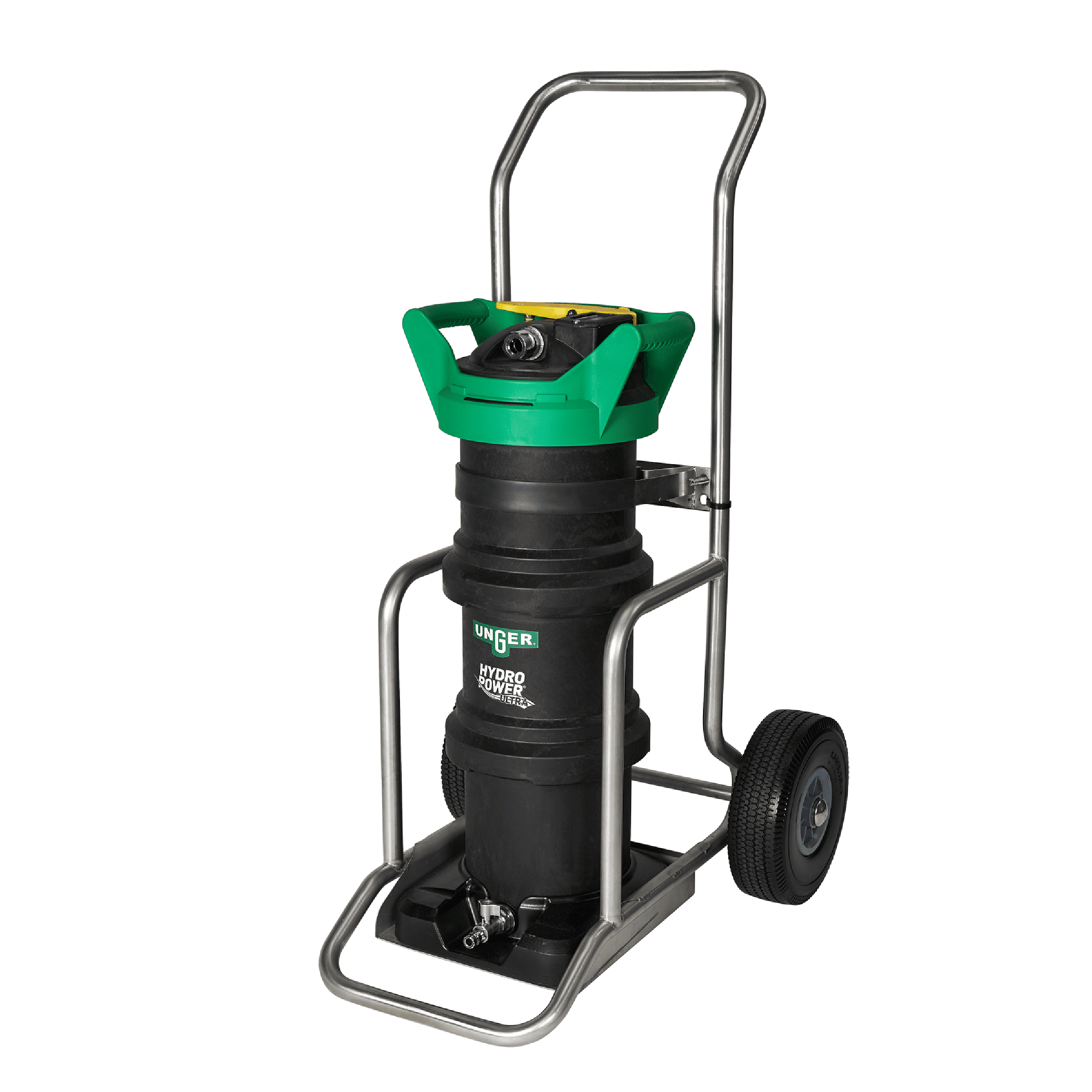 Unger HydroPower Ultra Wasserfilter Entionisierender Wasserfilter Unger HydroPower Ultra auf einem Metallwagen mit Rädern für professionelle Glasreinigungsaufgaben