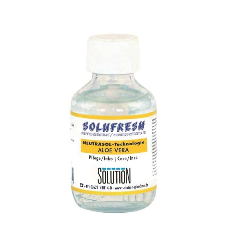 Solufresh Duftkonzentrat Aloe Vera Solufresh-Duftkonzentratflasche mit weißem Verschluss und Aloe Vera-Etikett für professionelle Raumduftanwendungen