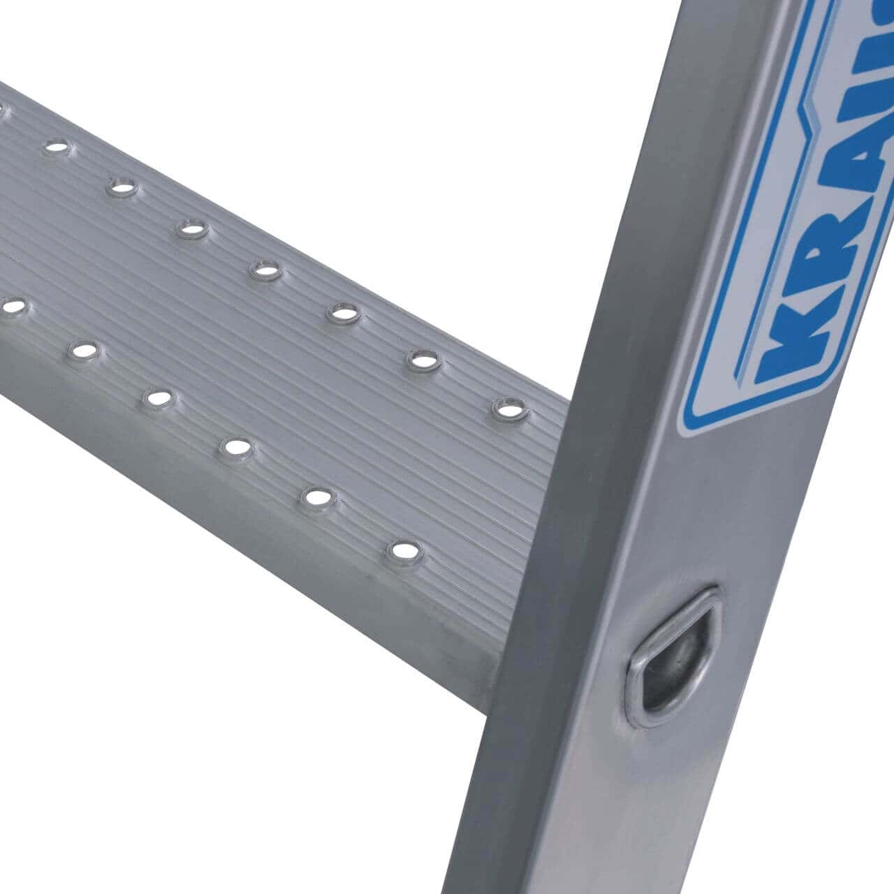 Krause Aluminium-Leiterstufe Krause-Aluminiumleiter mit breitem Rillentritt und gelochter Oberfläche für sicheren Aufstieg in der professionellen Gebäudereinigung