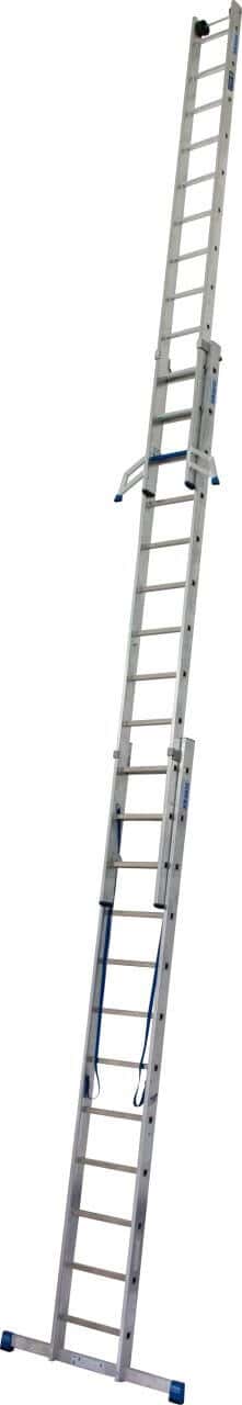 Krause Aluminium-Verlängerungsleiter Krause-Aluminium-Ausziehleiter mit drei Abschnitten und breiter Stabilisatorstange für die sichere professionelle Gebäudereinigung