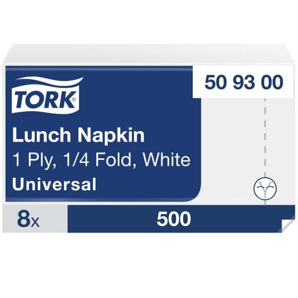 Tork Lunch-Serviette, 1-lagig, 1/4-Faltung, Weiß Tork Lunch-Serviettenpaket, 1-lagig, 1/4-Faltung, Weiß, Universal, 500 Stück