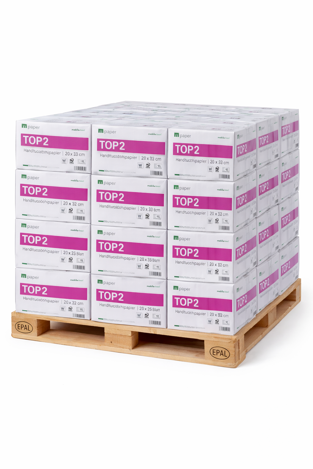 mpaper Papierhandtücher TOP² 2-lagig W-Falz hochweiß – Palette (66 Karton)